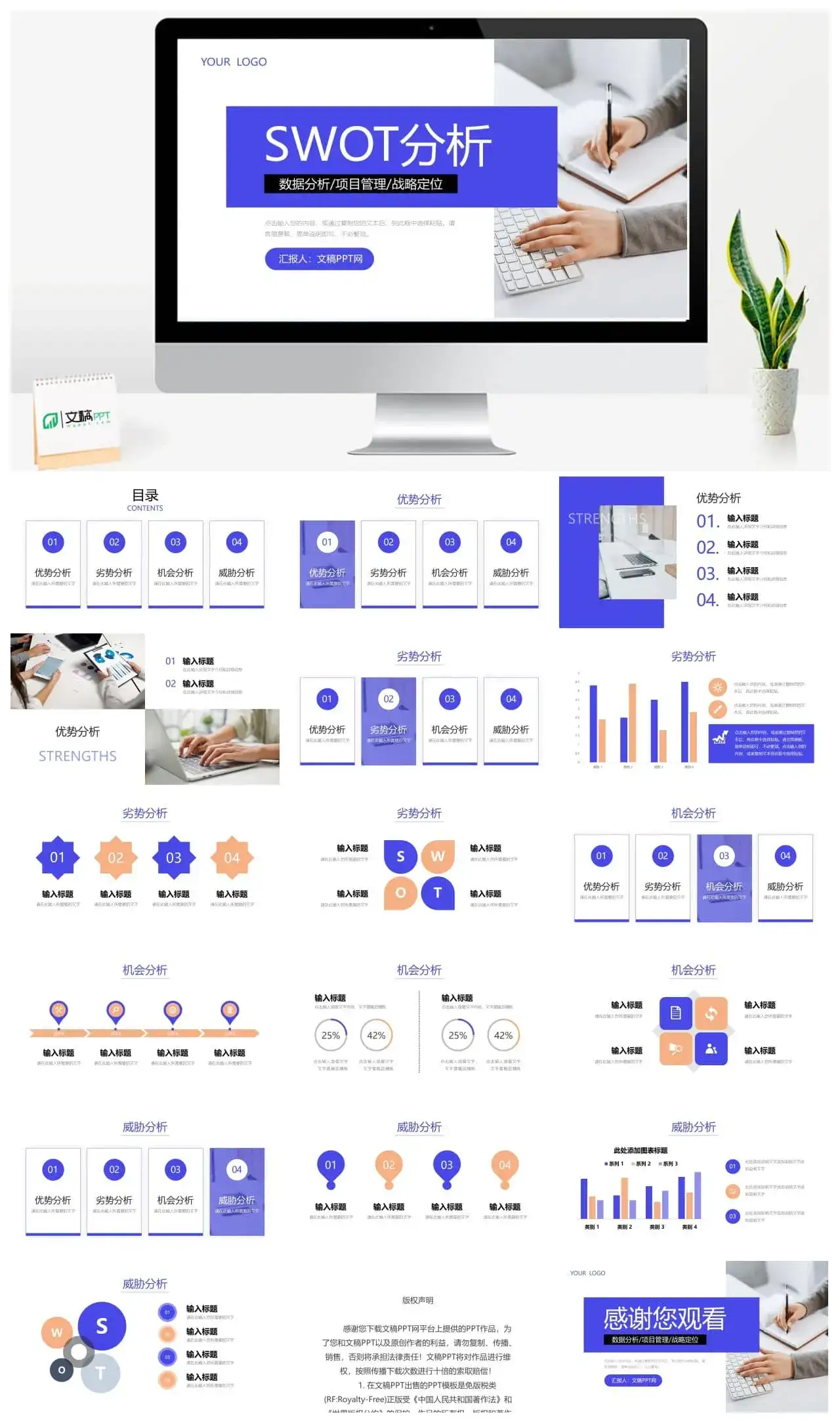 企业战略SWOT分析矩阵威胁机会分析PPT模板