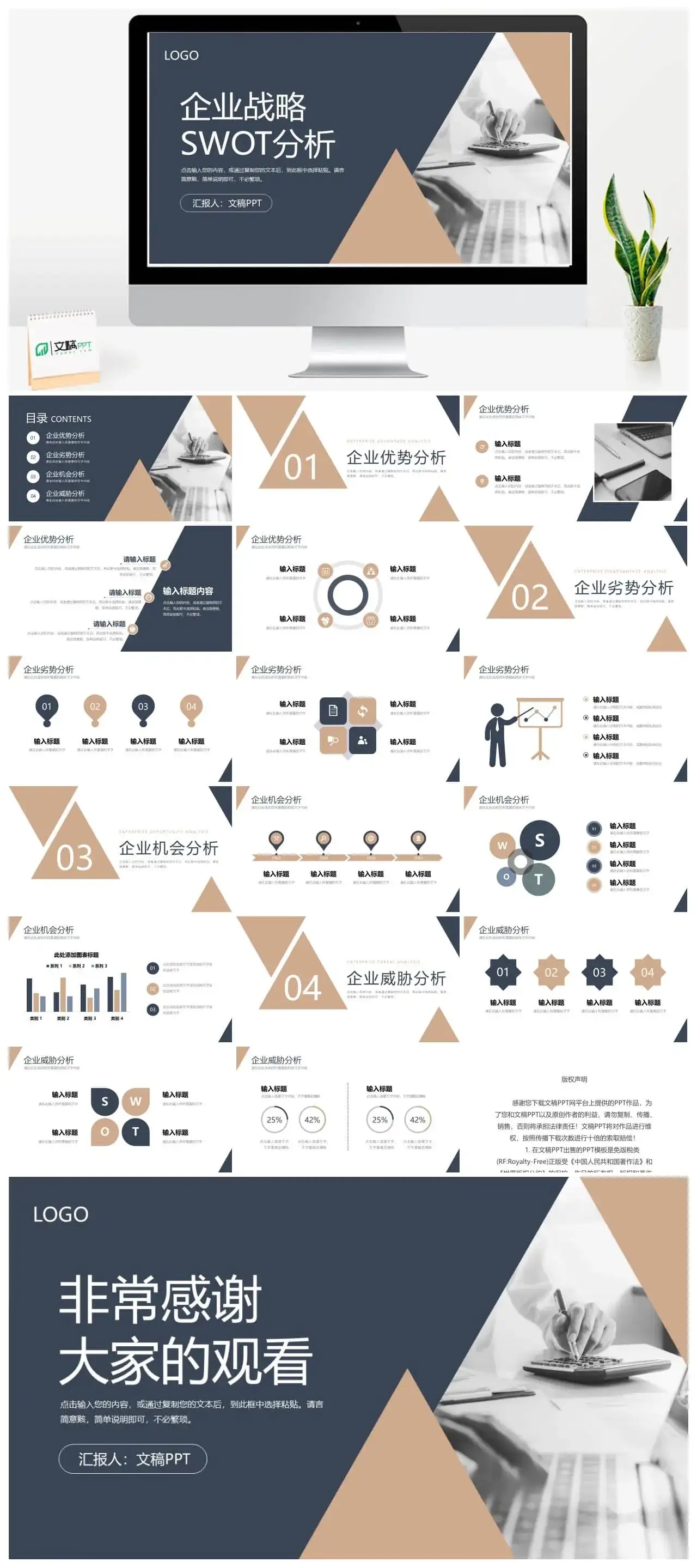 SWOT分析案例汇报企业战略分析方法培训心得体会PPT模板