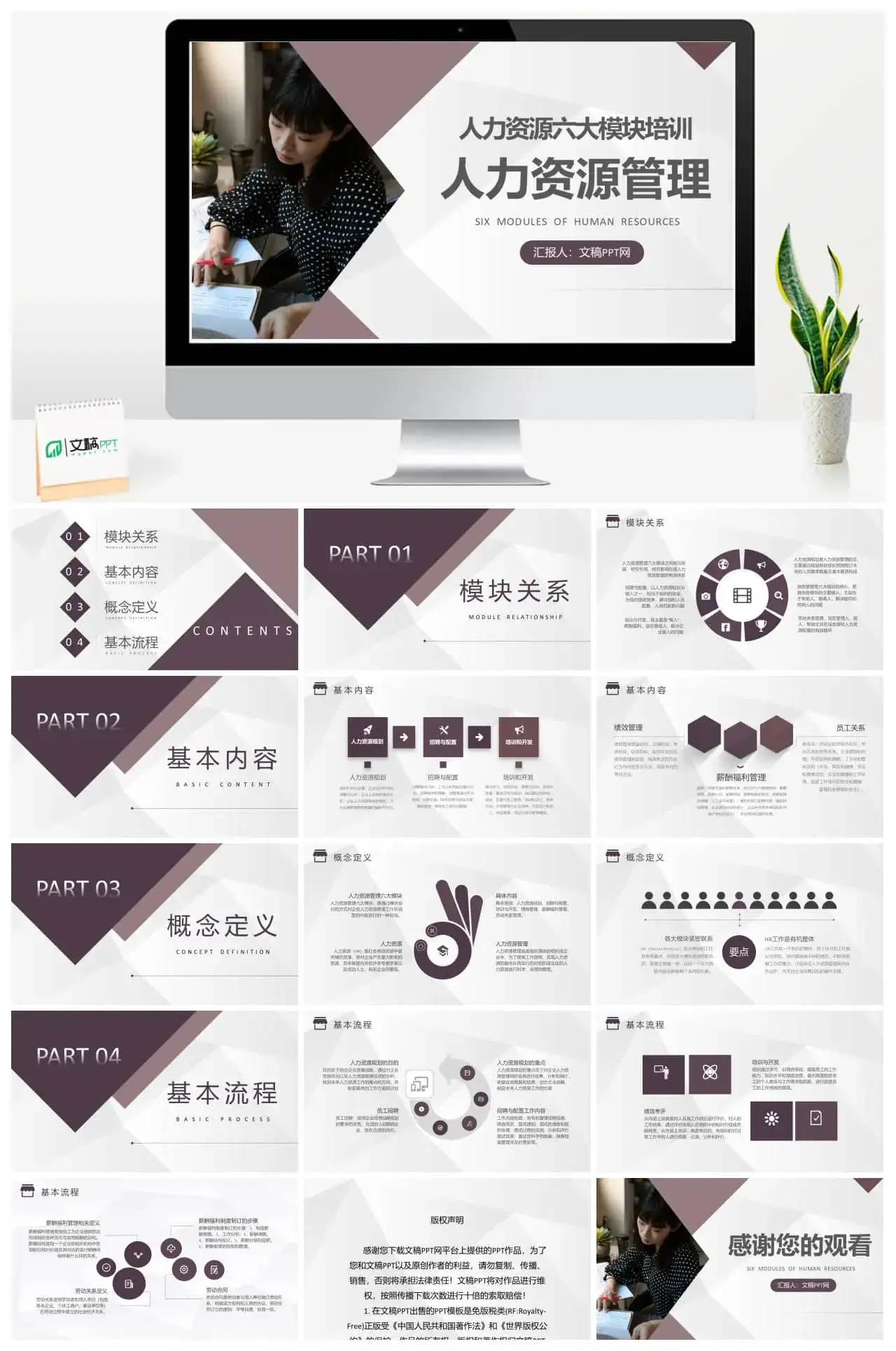 人才招聘人力资源六大模块知识培训人事岗位管理PPT模板
