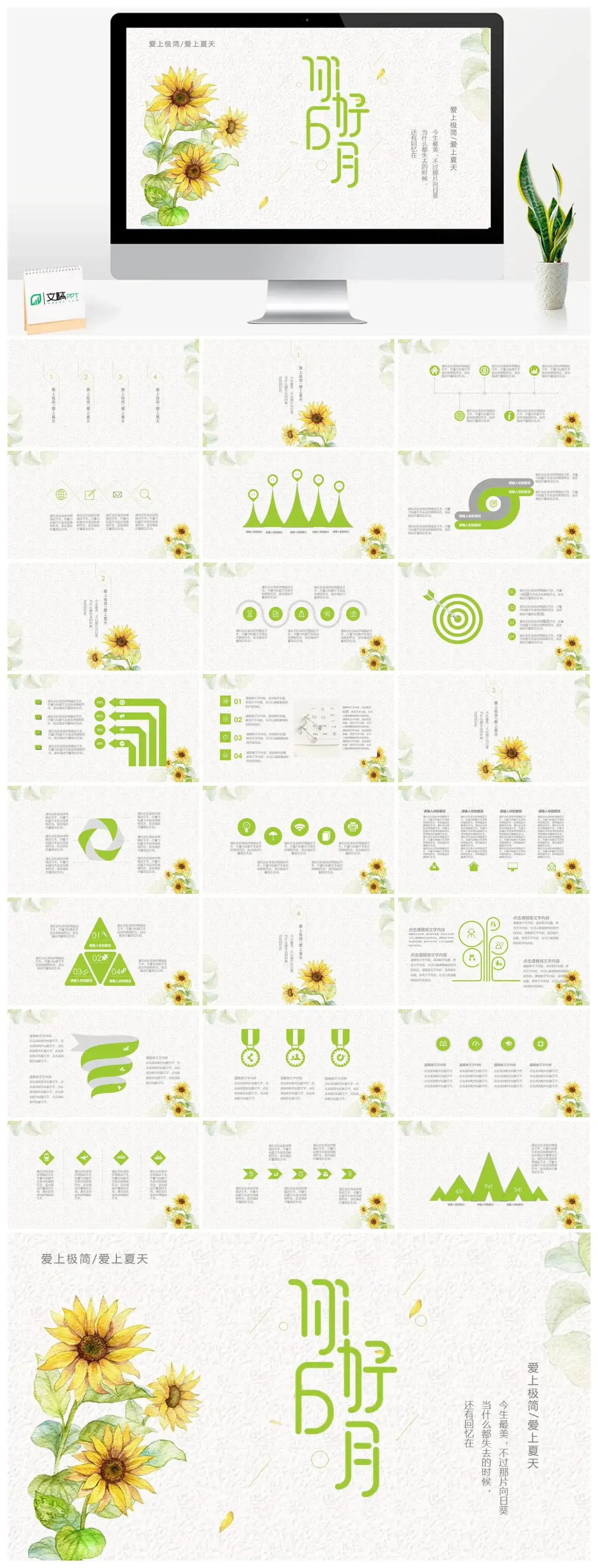 简约夏天你好6月PPT模板