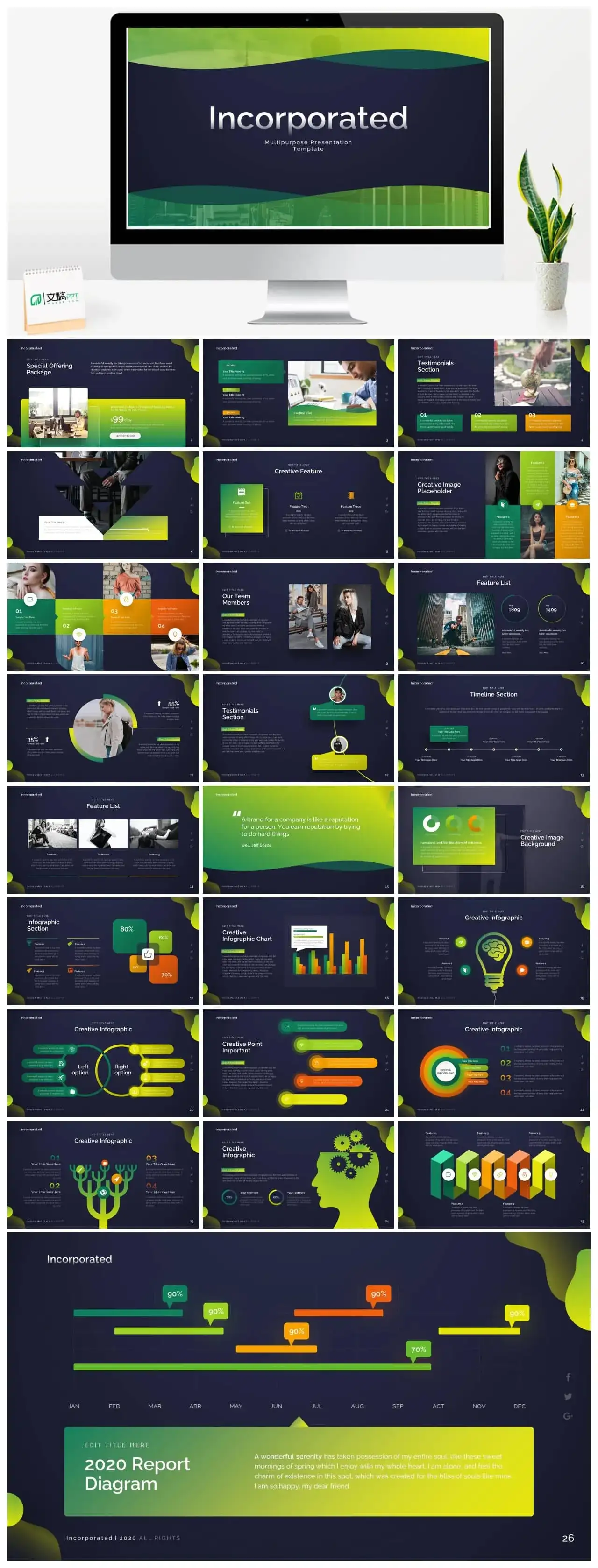 黄绿色商务人士商务风ppt模板