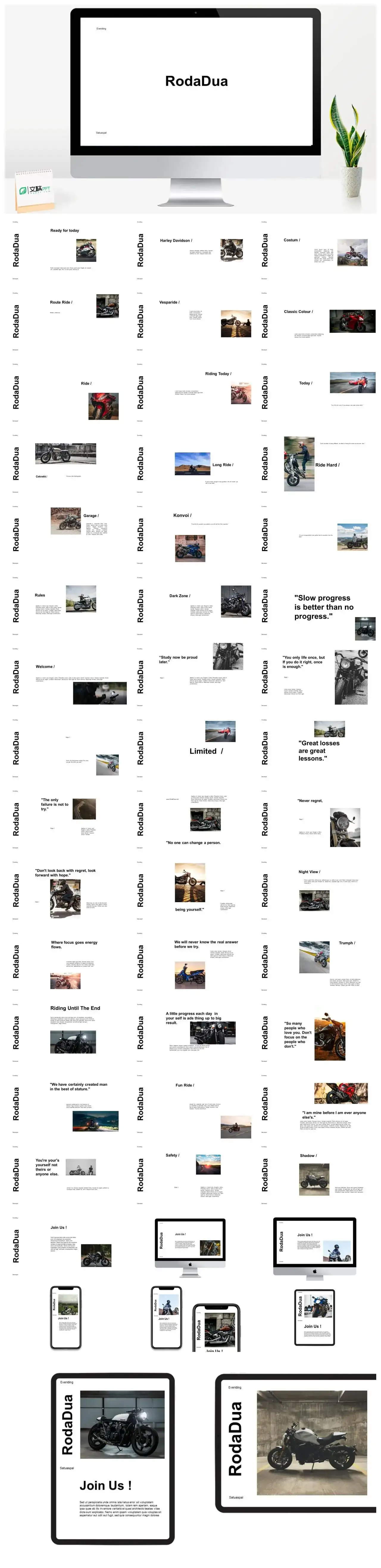 白色摩托车计划总结PPT模板