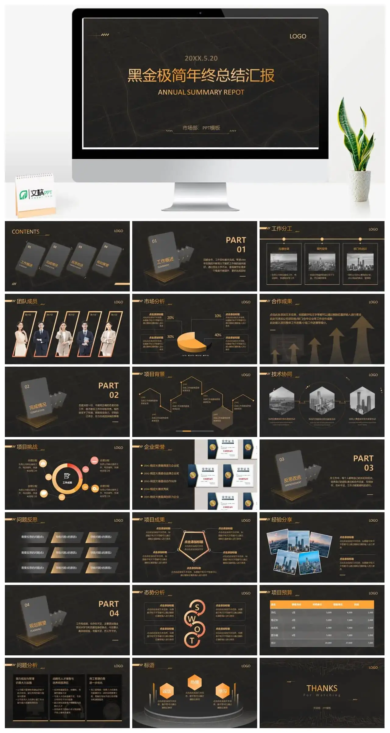高端黑金极简年终总结汇报ppt模板
