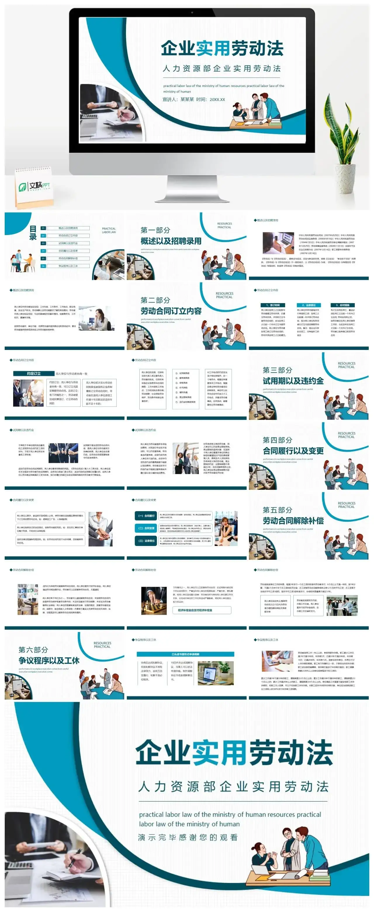 人力资源部企业实用劳动法动态PPT模板
