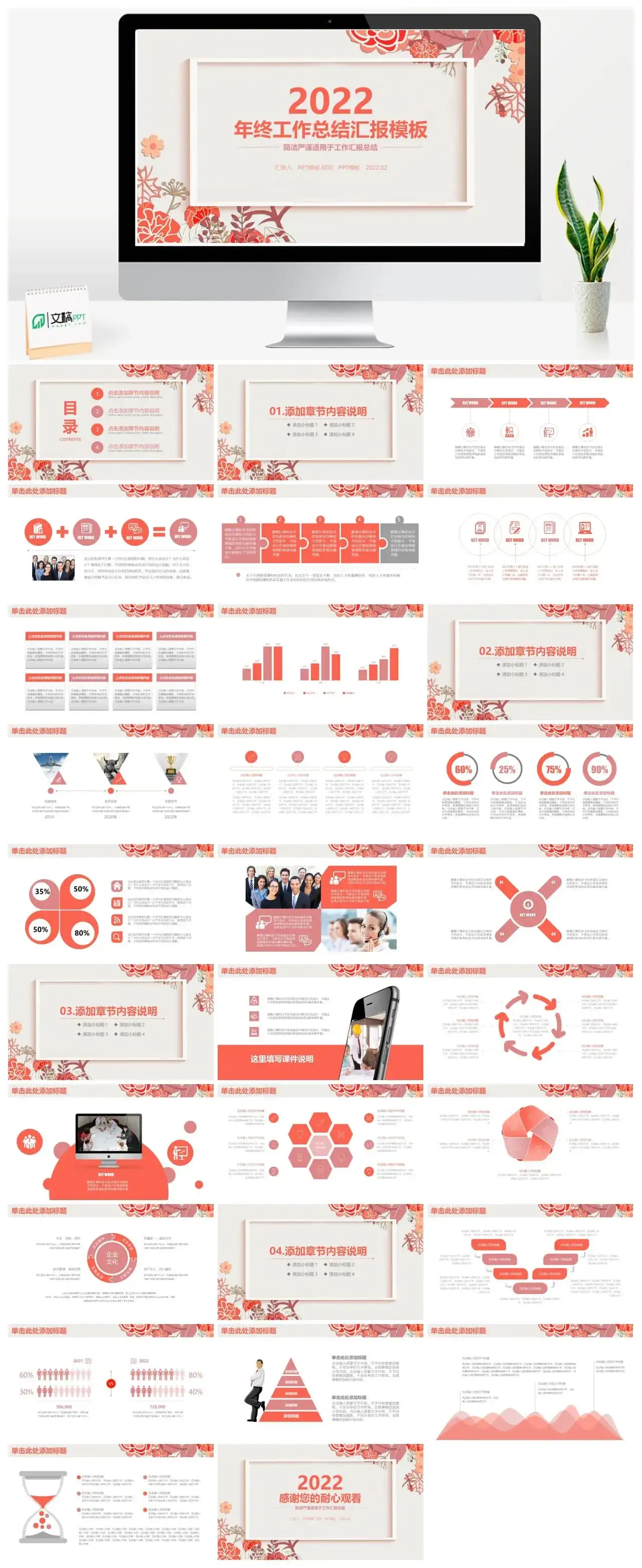 橙色小清新淡雅年终工作总结汇报PPT模板