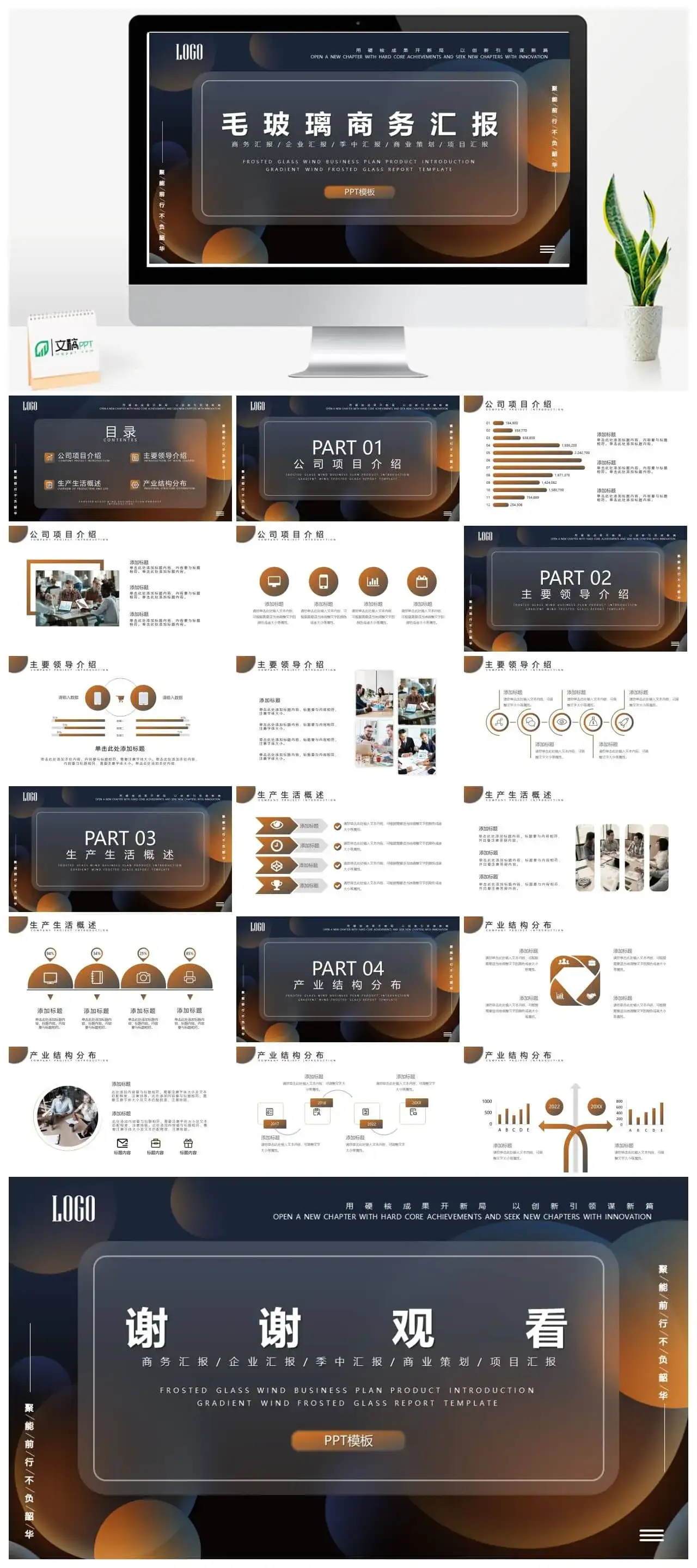 精致毛玻璃效果的商务汇报PPT模板