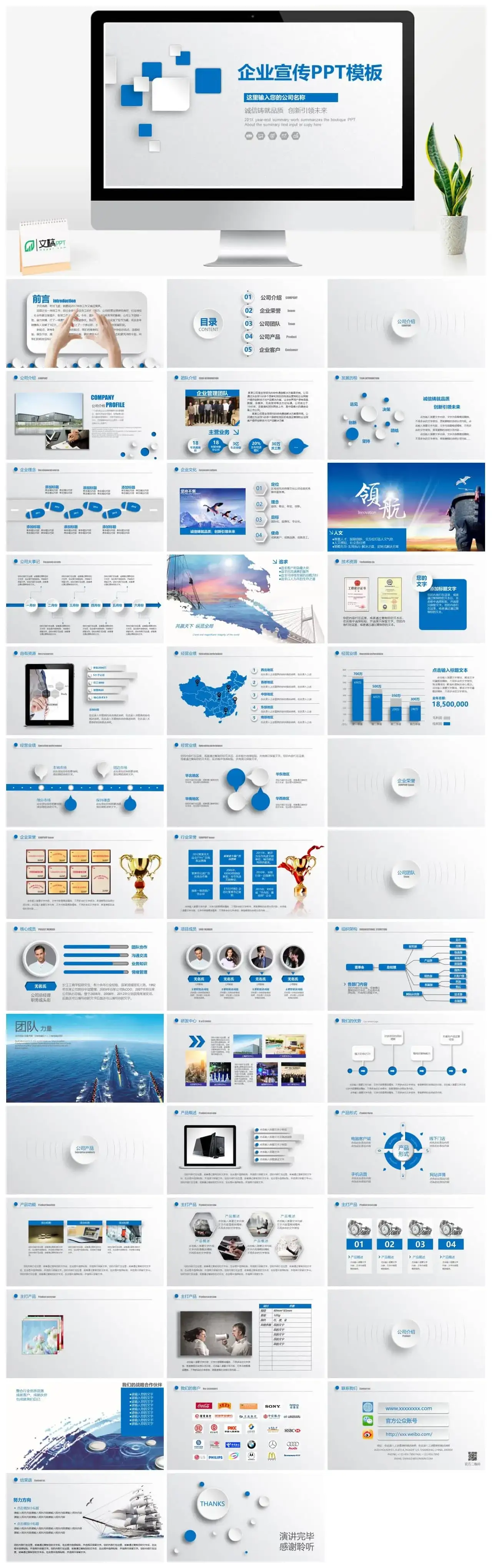 蓝色微粒体公司简介企业宣传产品展示PPT模板