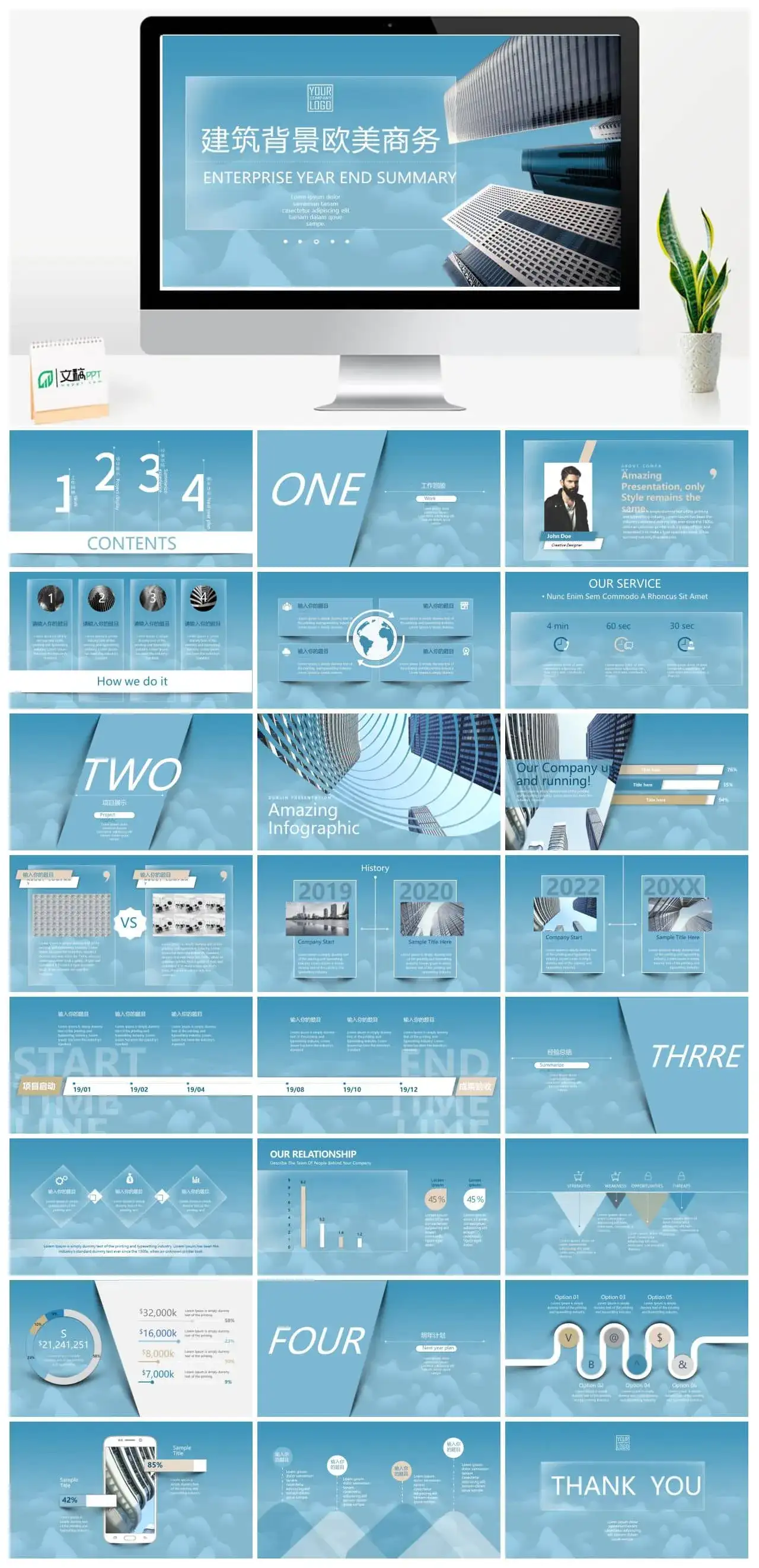 发达建筑背景的欧美风商务汇报PPT模板