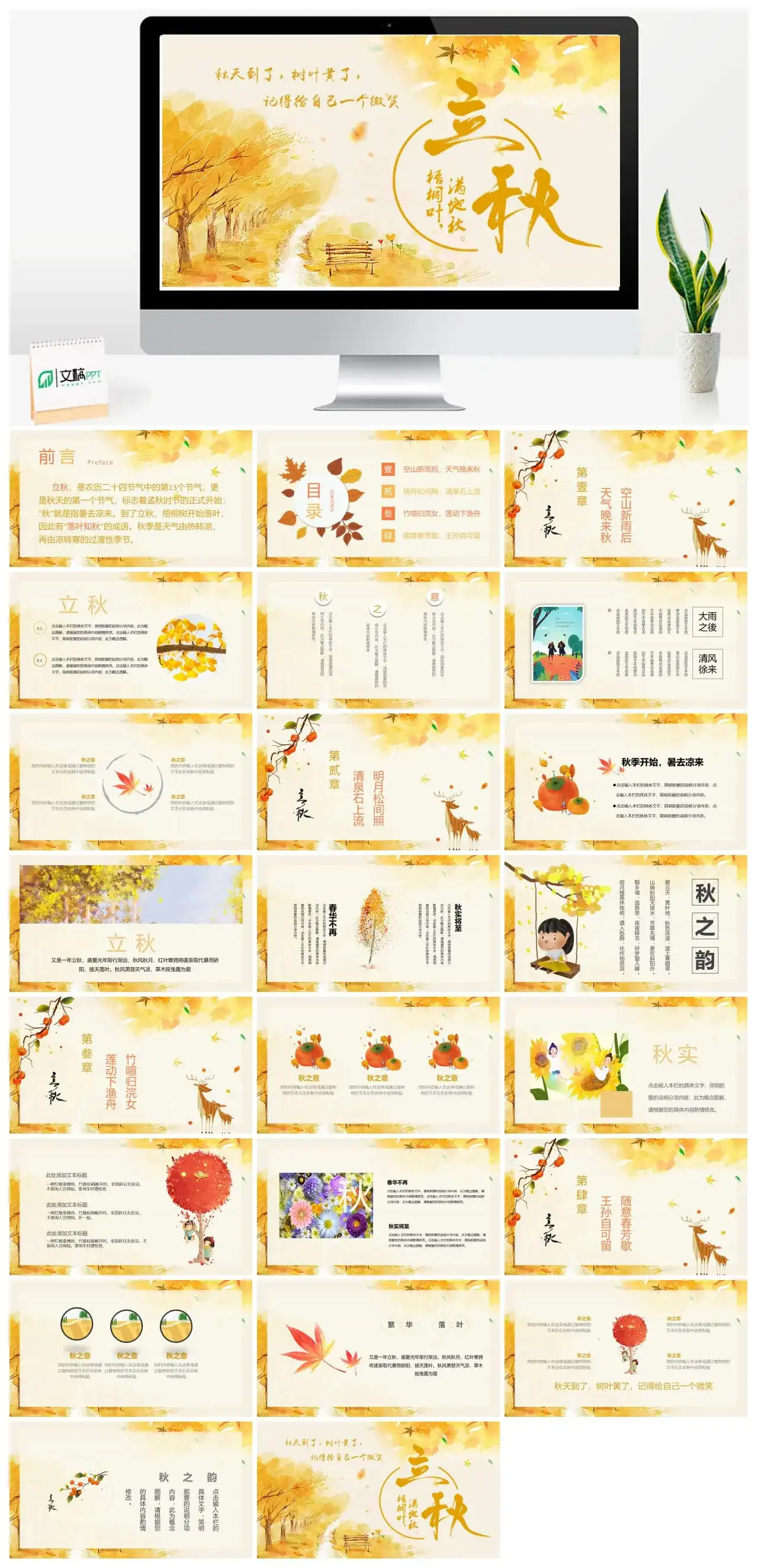 简约金色秋天立秋节气PPT模板
