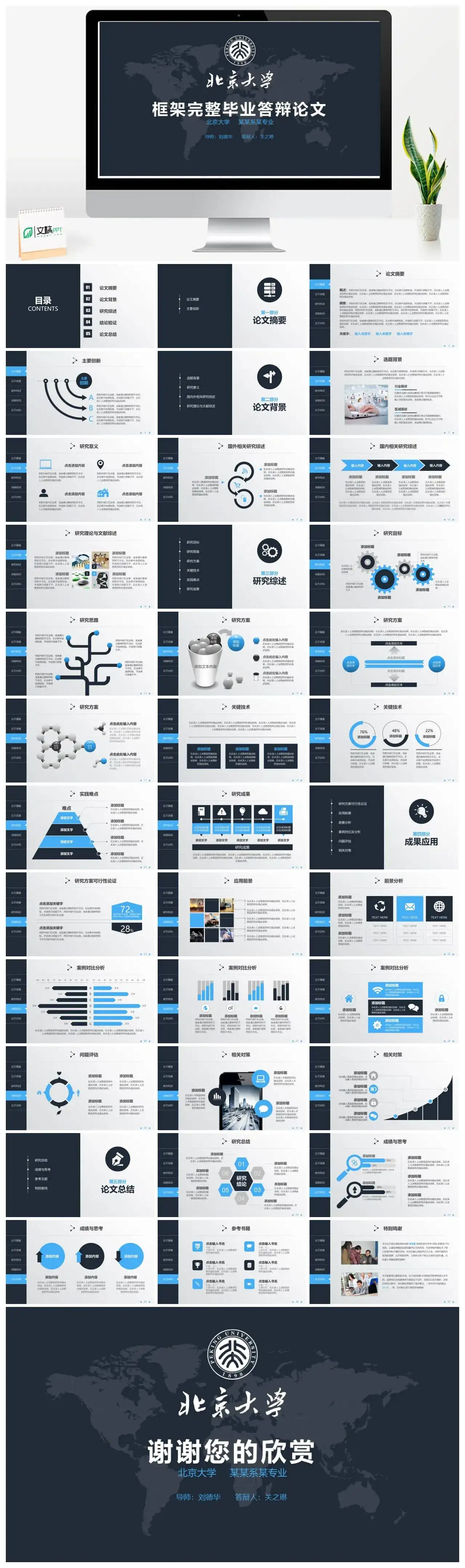 酷黑框架完整毕业论文开题报告PPT模板