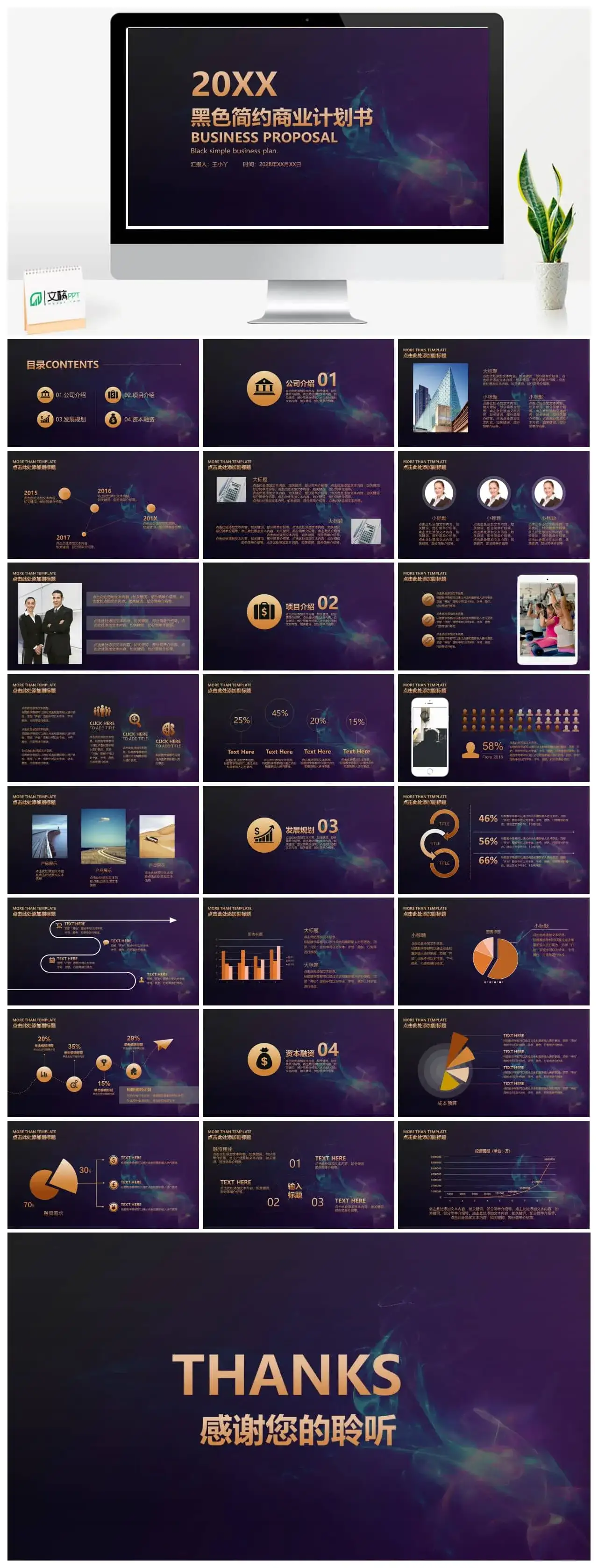 黑色简约商业计划书PPT模板