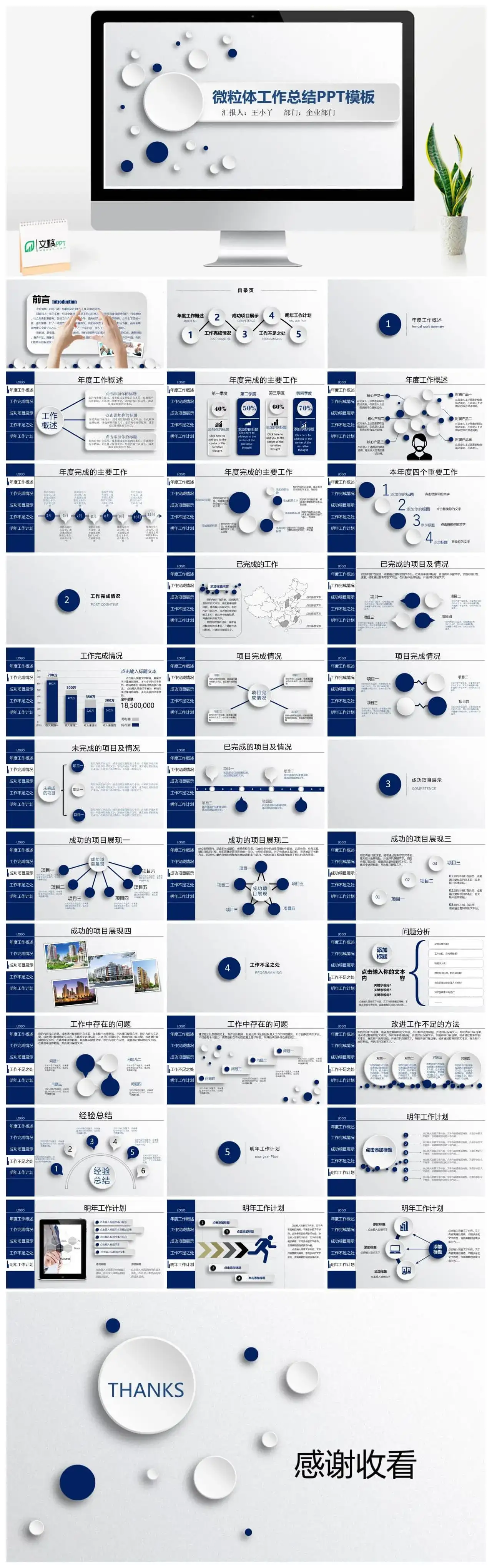 简洁大气微粒体工作总结PPT模板