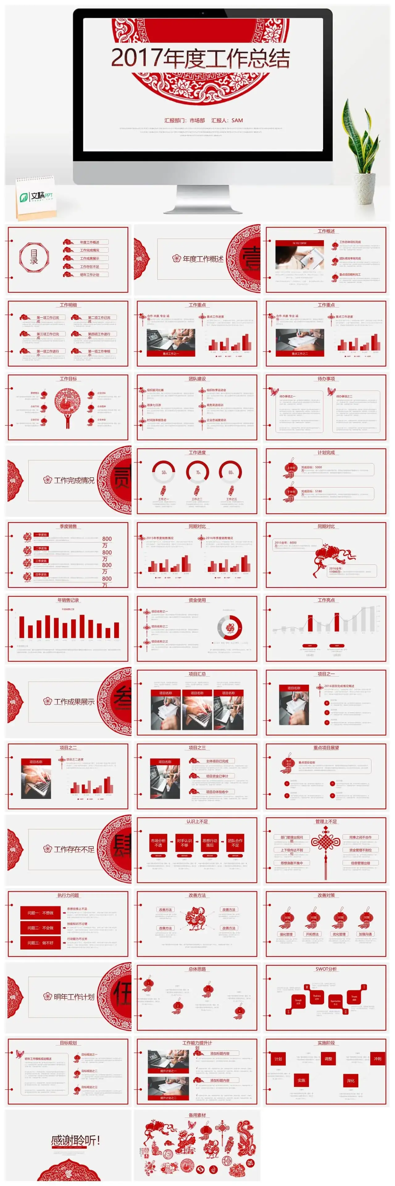 中国风剪纸年度工作总结PPT模板 中国风剪纸年度工作总结PPT模板