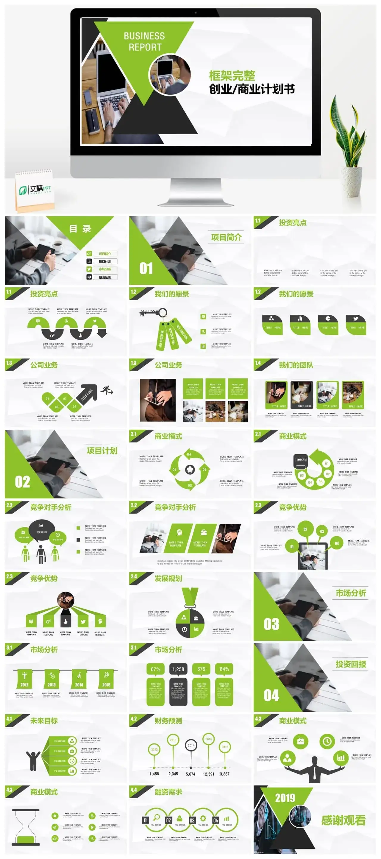 框架完整创业商业计划书PPT模板