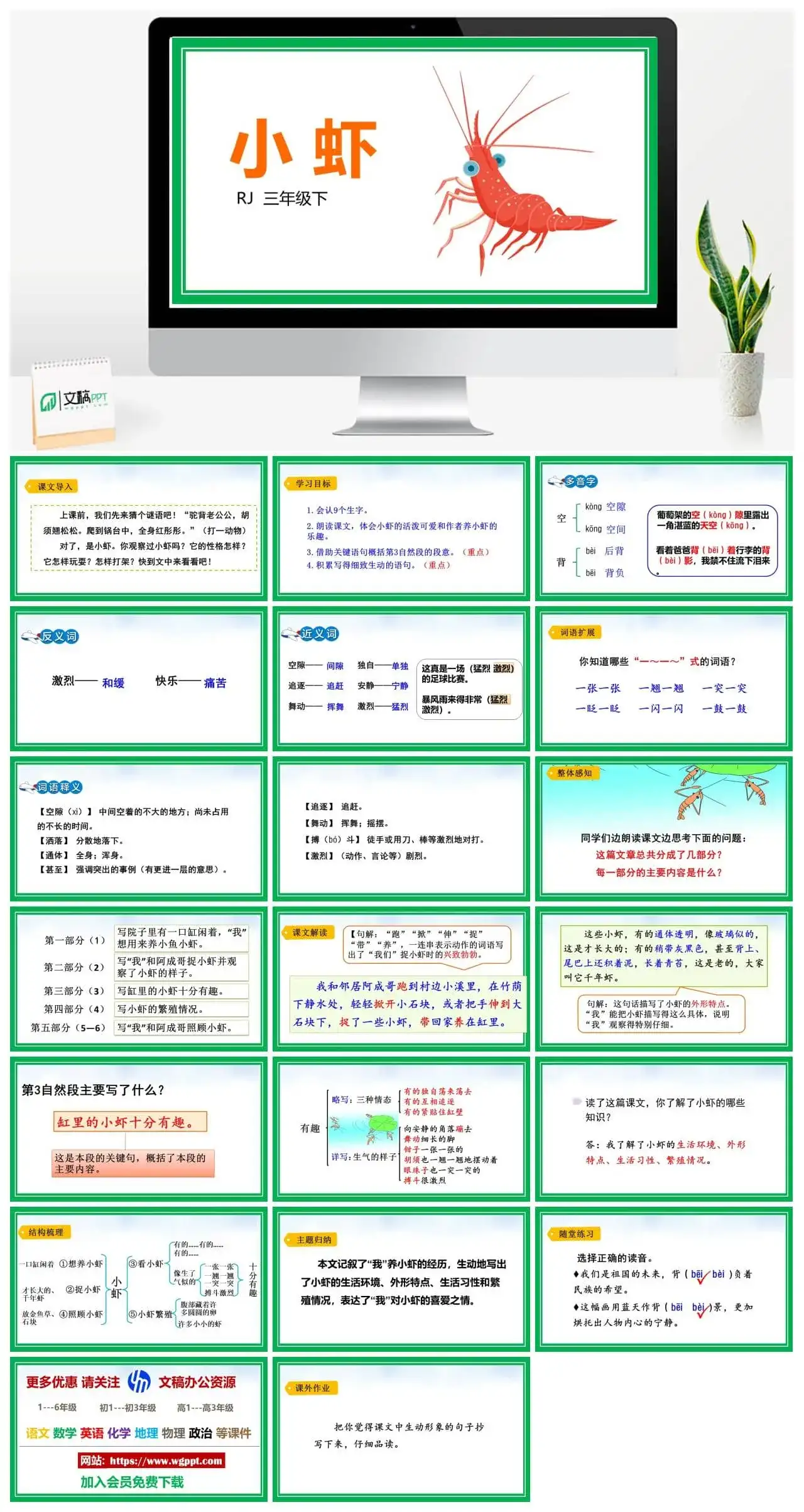 人教部编版语文三年级下册PPT课件小虾