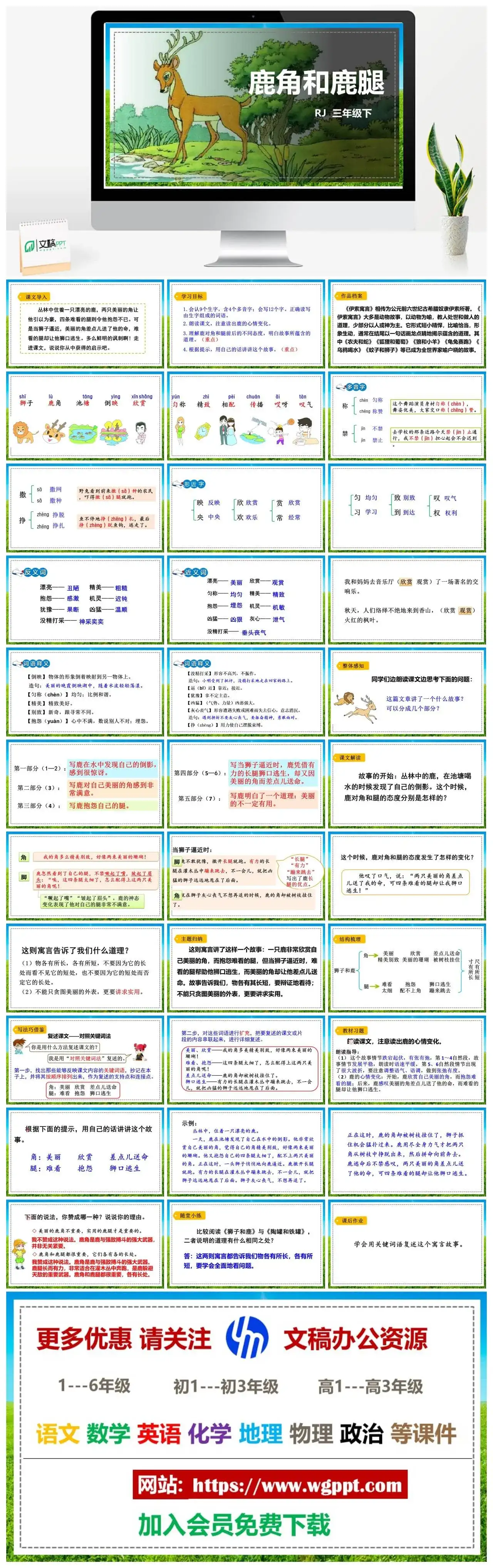 人教部编版语文三年级下册PPT课件鹿角和鹿腿