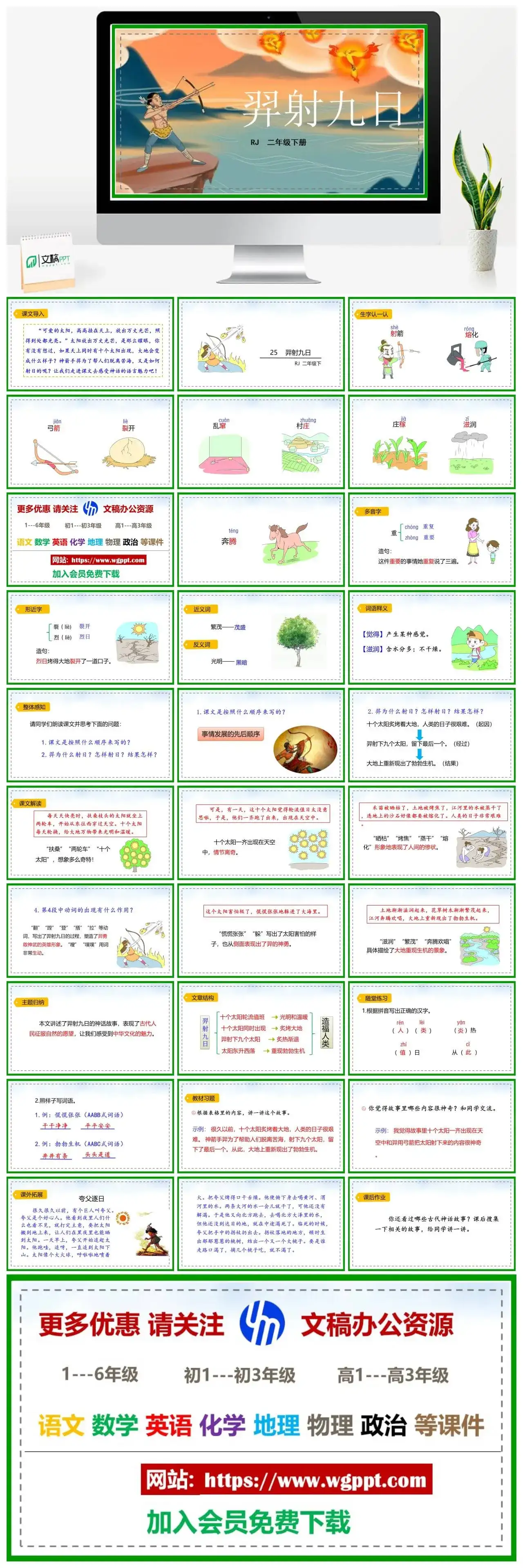 人教部编版二年级语文下册PPT课件羿射九日