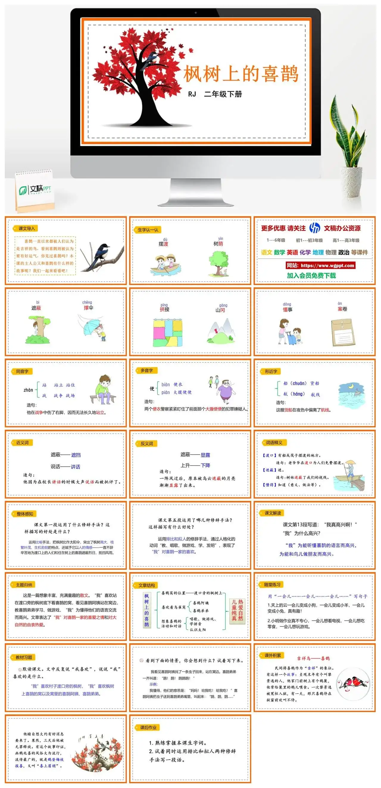 人教部编版二年级语文下册PPT课件枫树上的喜鹊