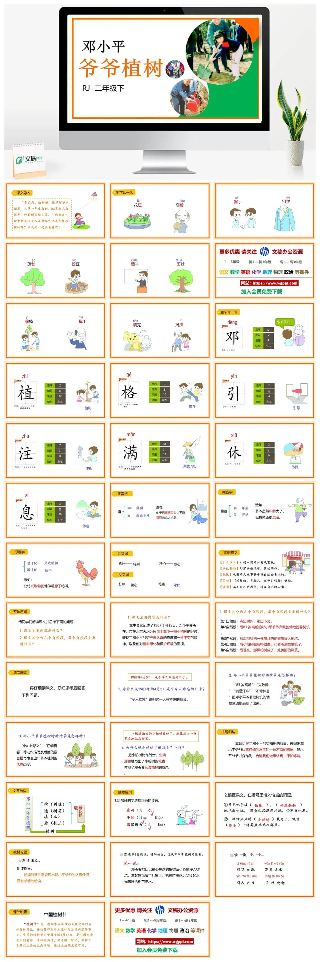 人教部编版二年级语文下册PPT课件邓小平爷爷植树