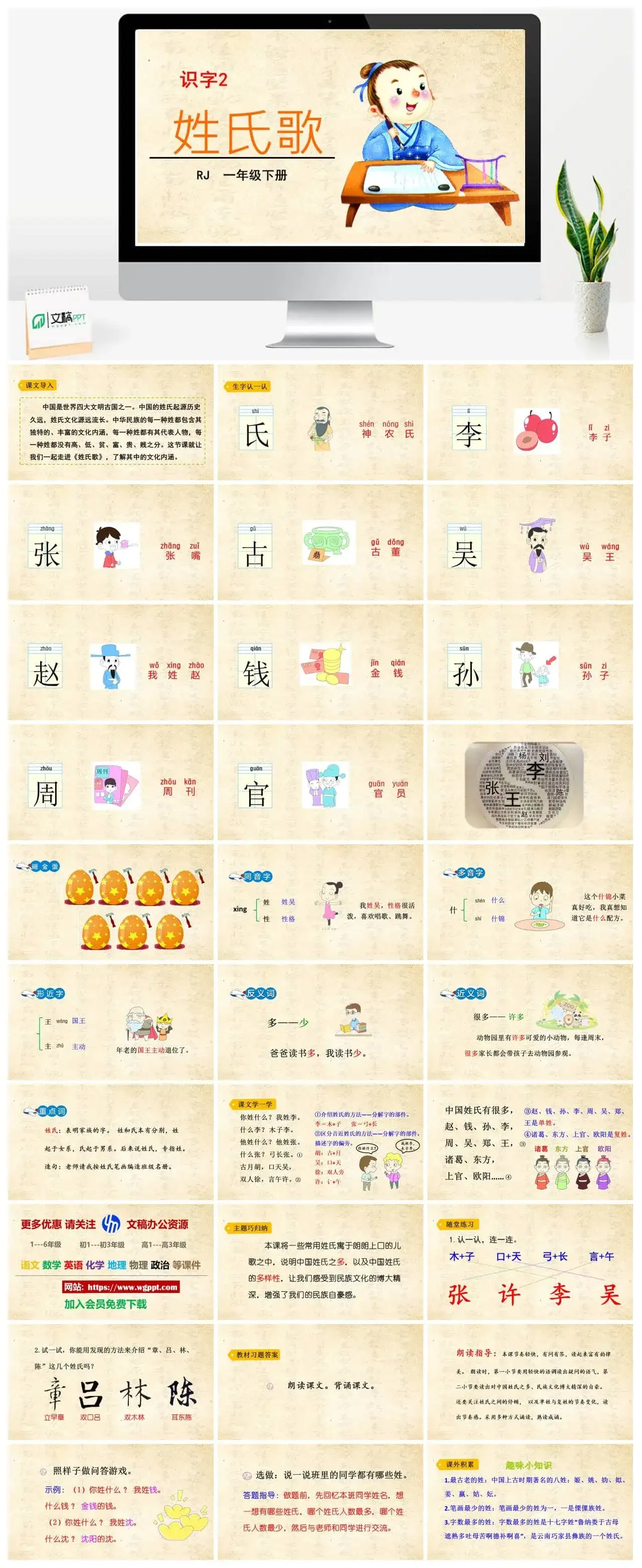 人教部编版一年级语文下册PPT课件姓氏歌