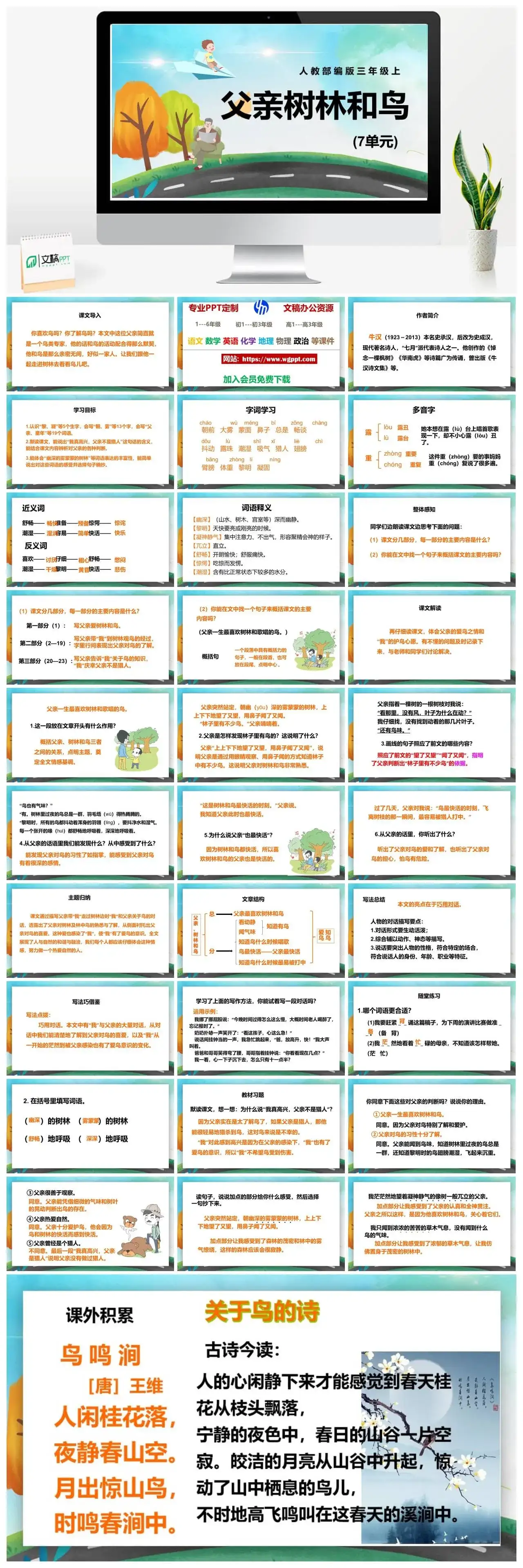 人教部编版语文三年级上册PPT课件父亲树林和鸟