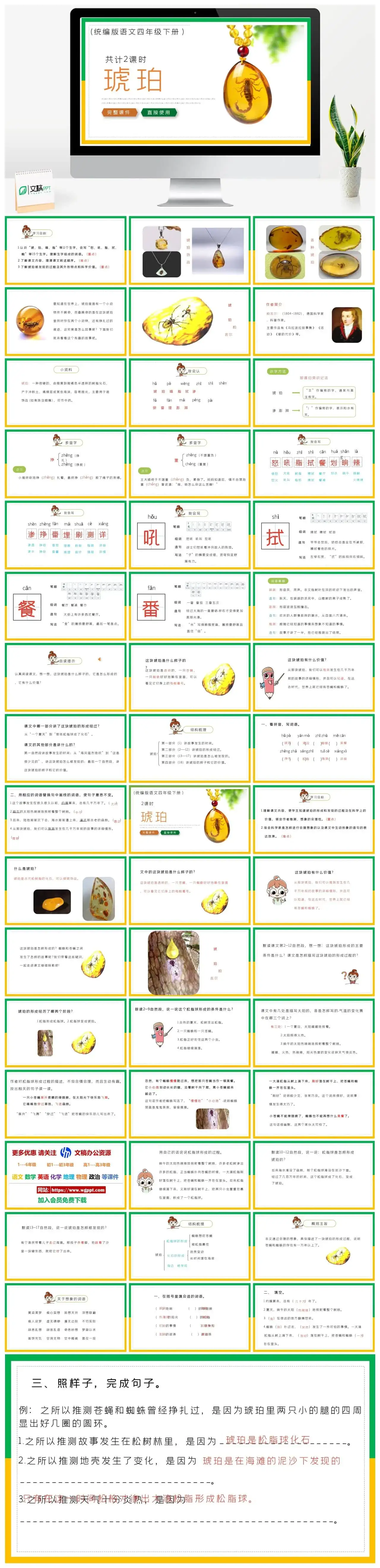 部编版四年级语文下册PPT课件琥珀