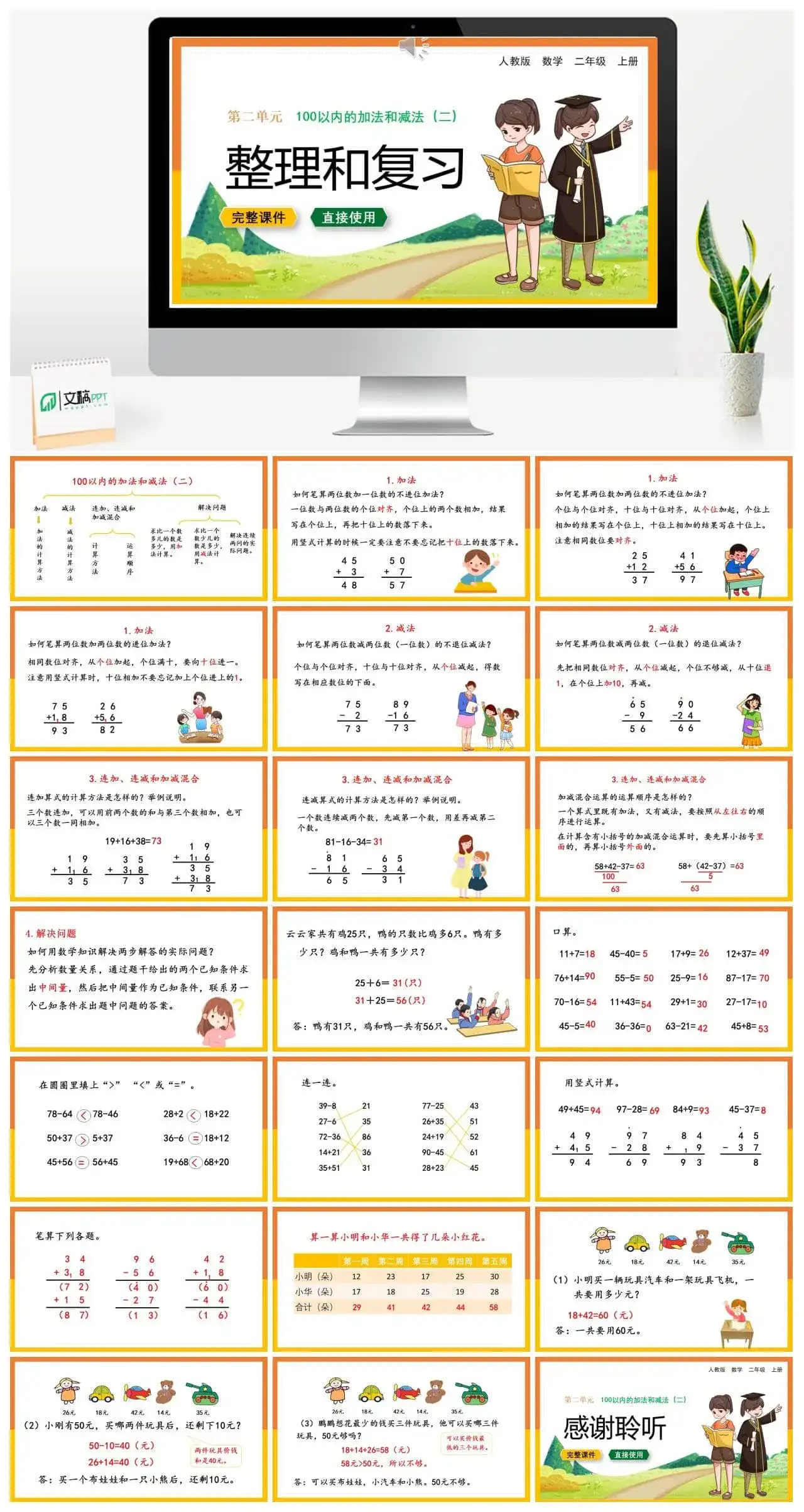 人教版二年级数学上册人教数学二年级上册第2单元 100以内的加法和减法（二）整理和复习