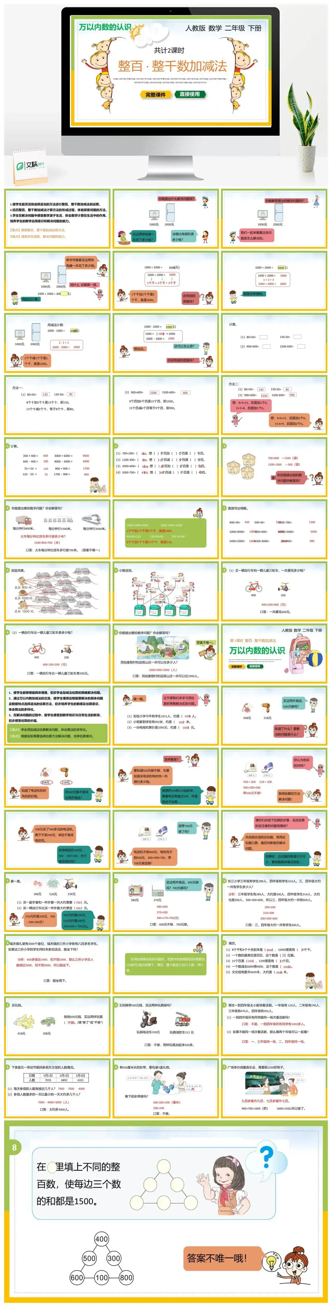 人教版二年级数学下册人教版数学二年级下册PPT课件万以内数的认识共计两课时整百整千数加减法