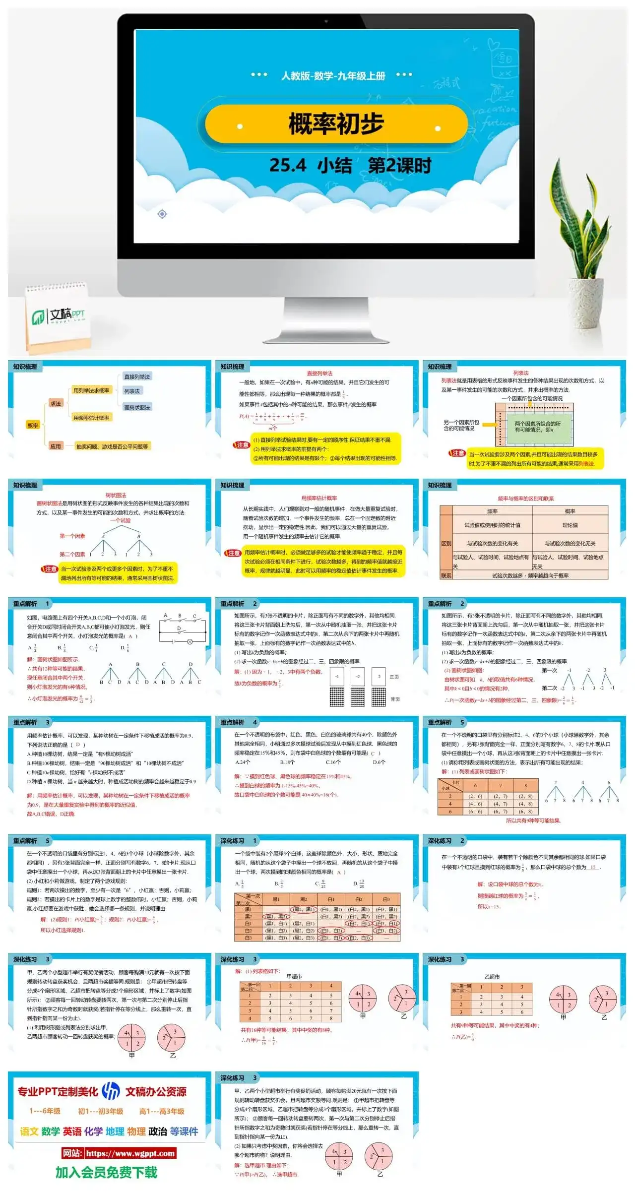 人教九年级数学上册人教版数学九年级上册PPT课件初中数学幻灯片概率初步小结第2课时