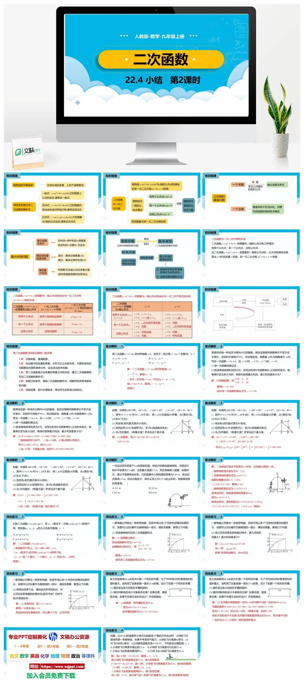 人教九年级数学上册人教版数学九年级上册PPT课件初中数学幻灯片二次函数小结第2课时