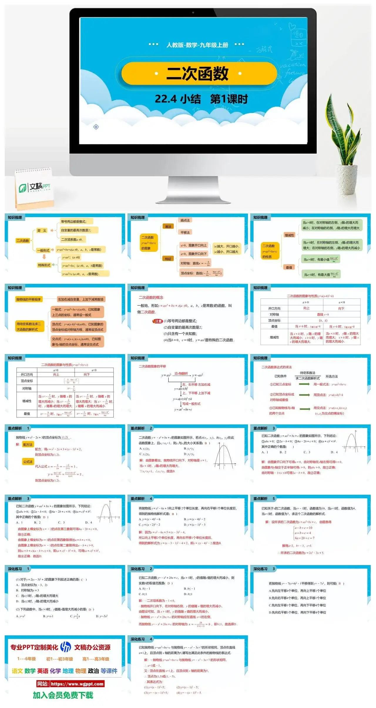 人教九年级数学上册人教版数学九年级上册PPT课件初中数学幻灯片二次函数小结第1课时