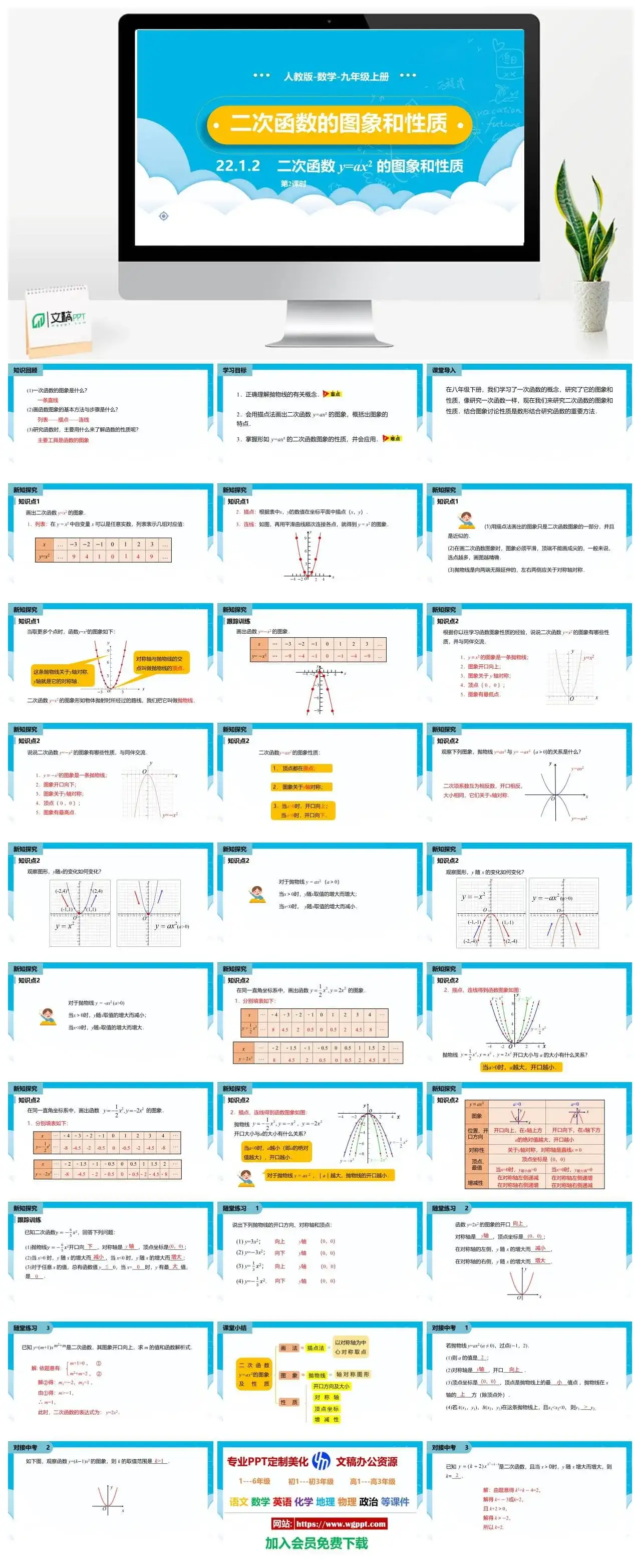 人教九年级数学上册人教版数学九年级上册PPT课件初中数学幻灯片二次函数的图象和性质第2课时