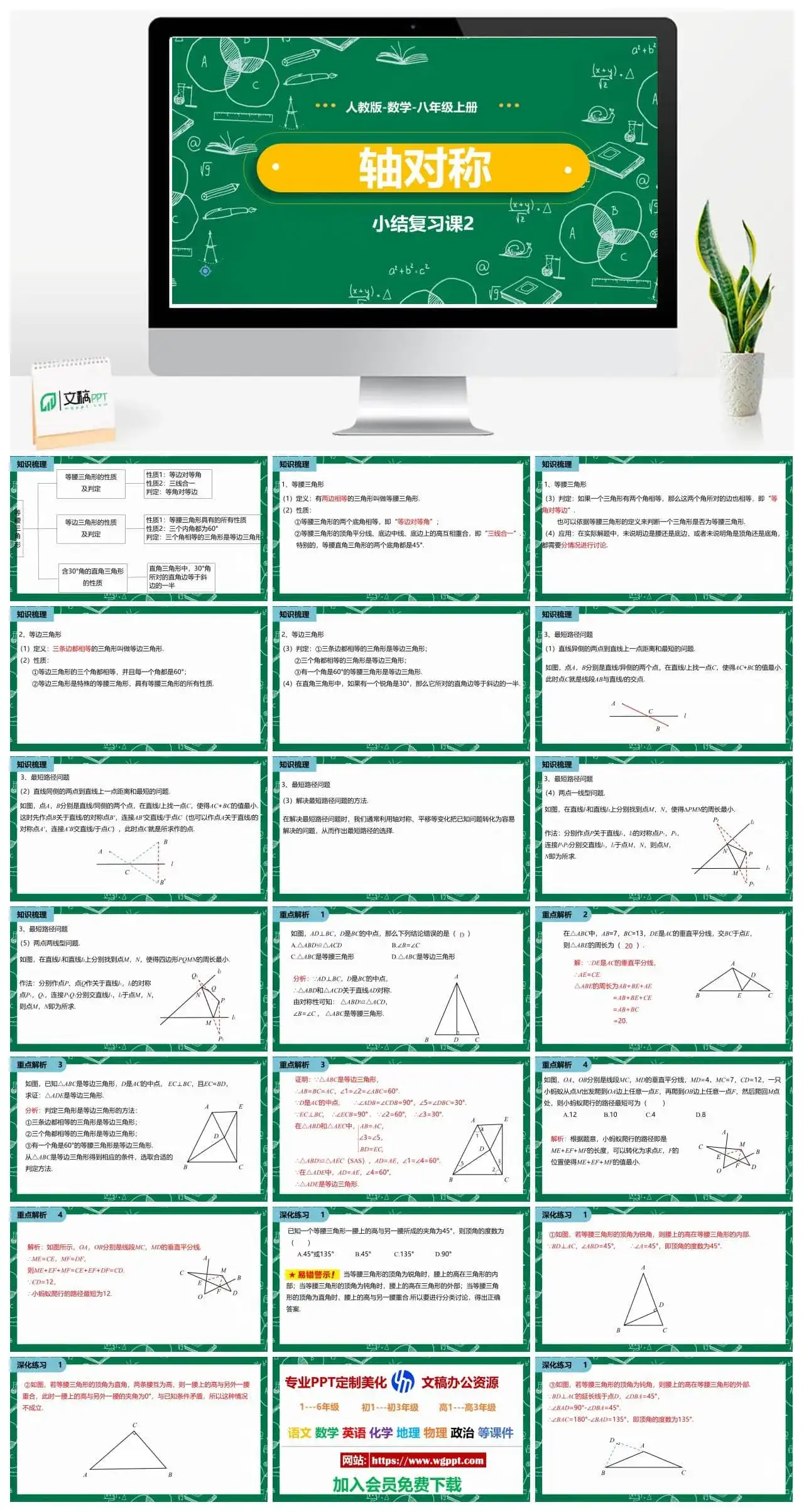 人教八年级数学上册人教版数学八年级上册初中PPT课件幻灯片画轴对称小结复习课2