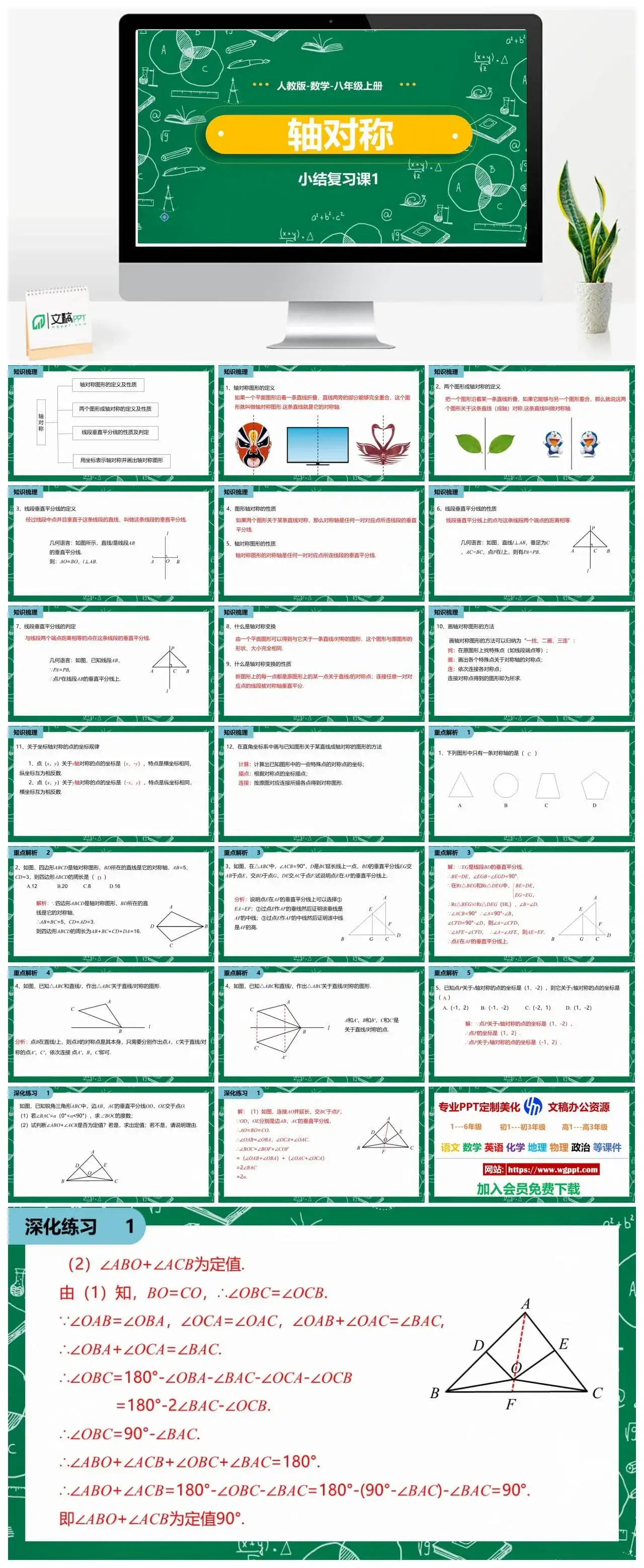 人教八年级数学上册人教版数学八年级上册初中PPT课件幻灯片画轴对称小结复习课1