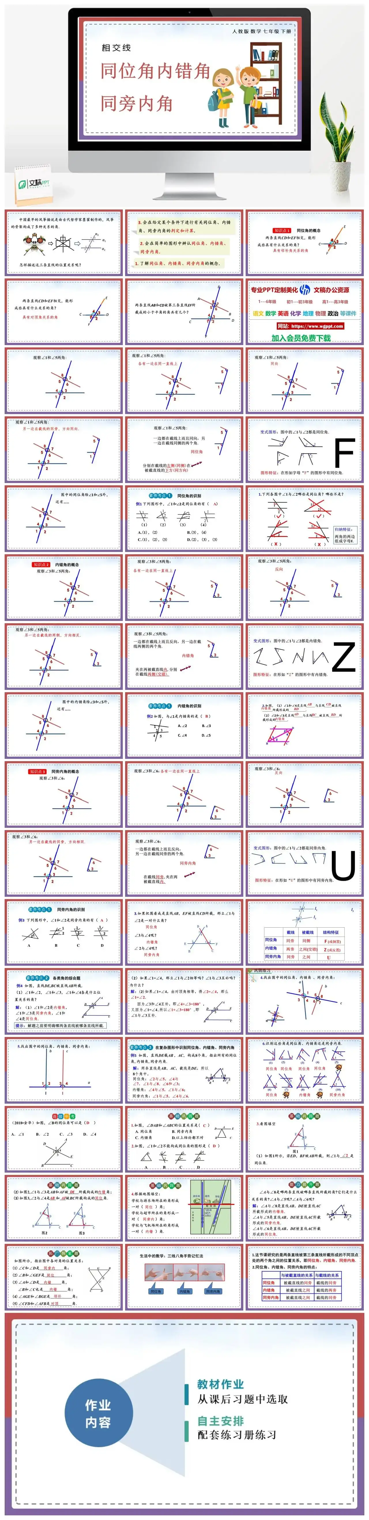 人教七年级数学下册人教版数学七年级下册PPT课件相交线同位角内错角同旁内角