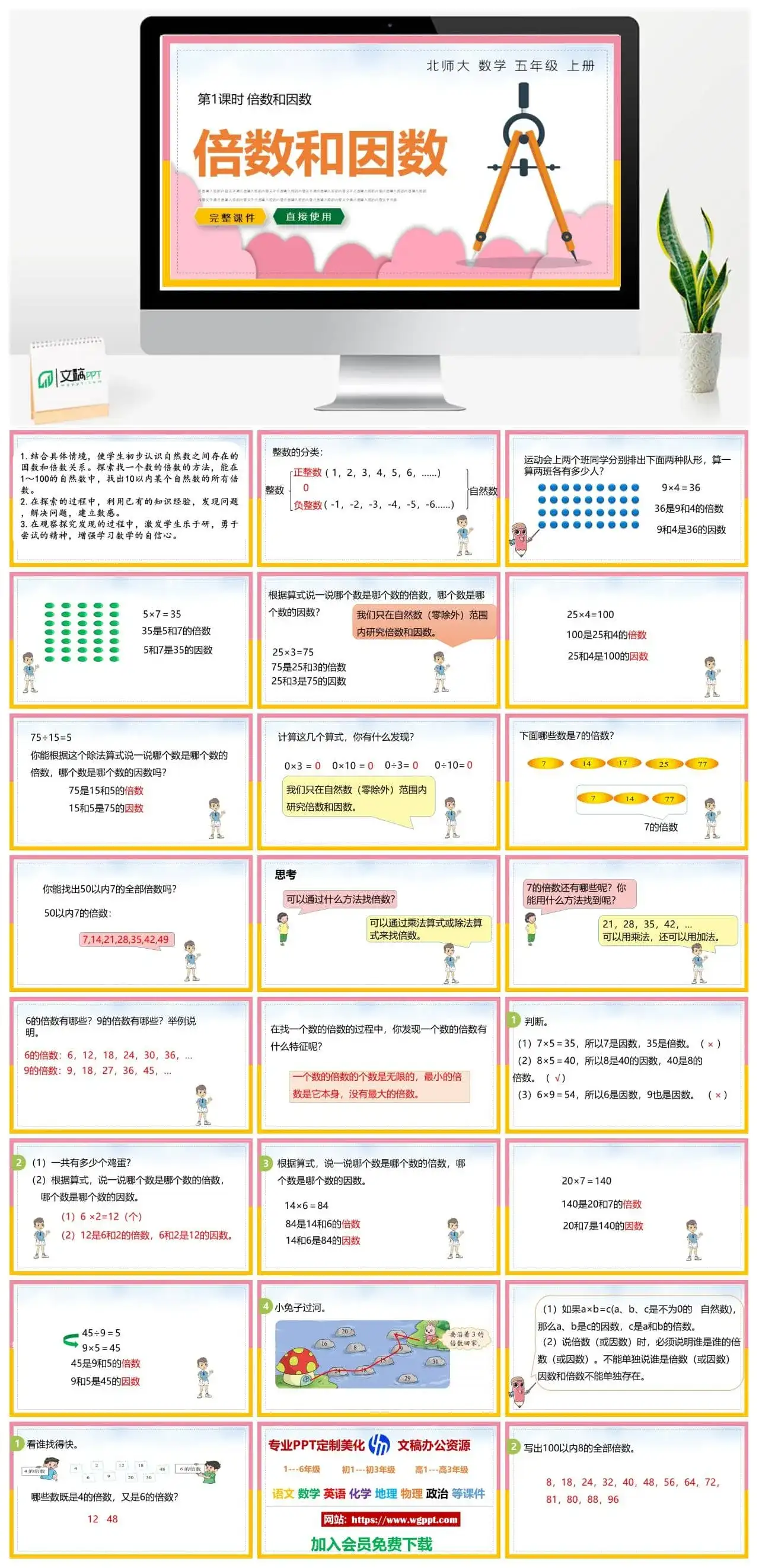 北师大五年级数学上册北师大数学五年级上册PPT课件倍数和因数