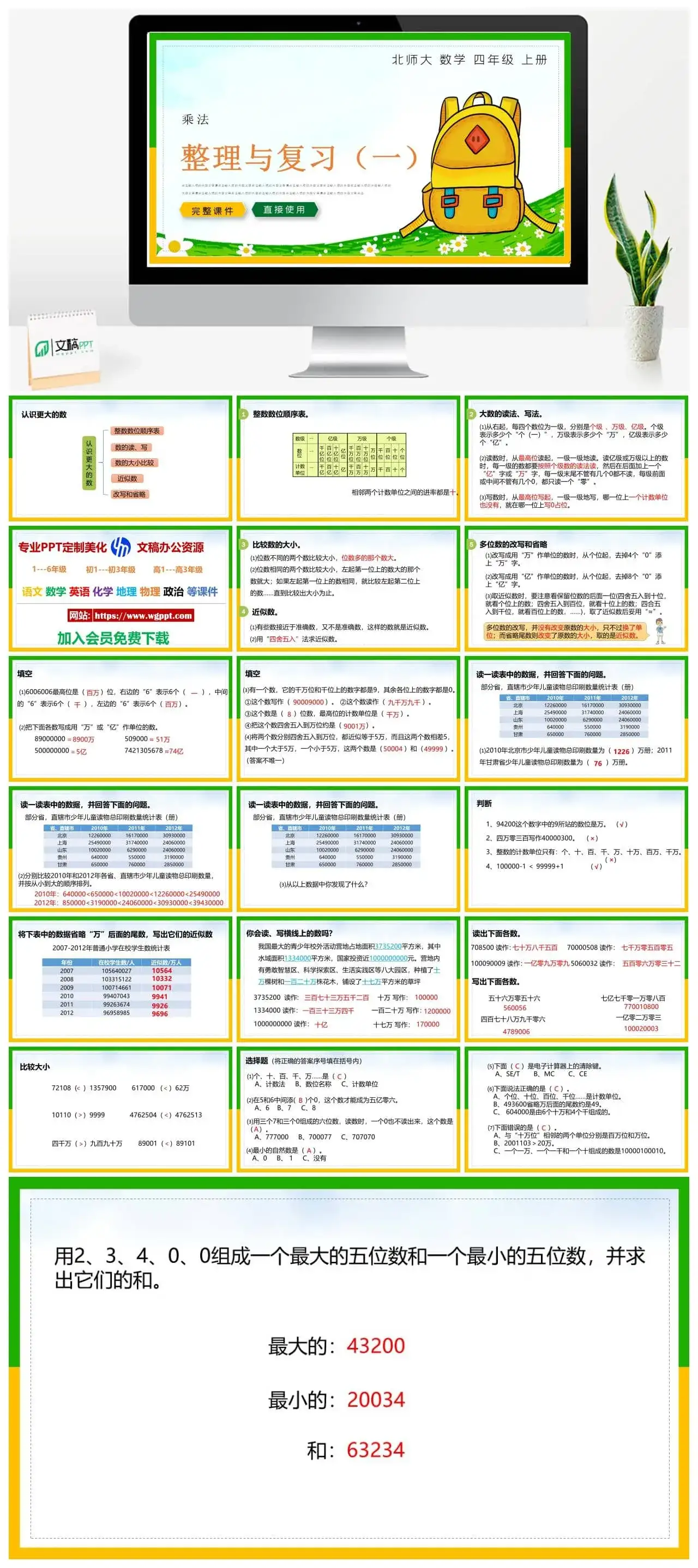 北师大四年级数学上册北师大数学四年级上册PPT课件整理与复习（一）