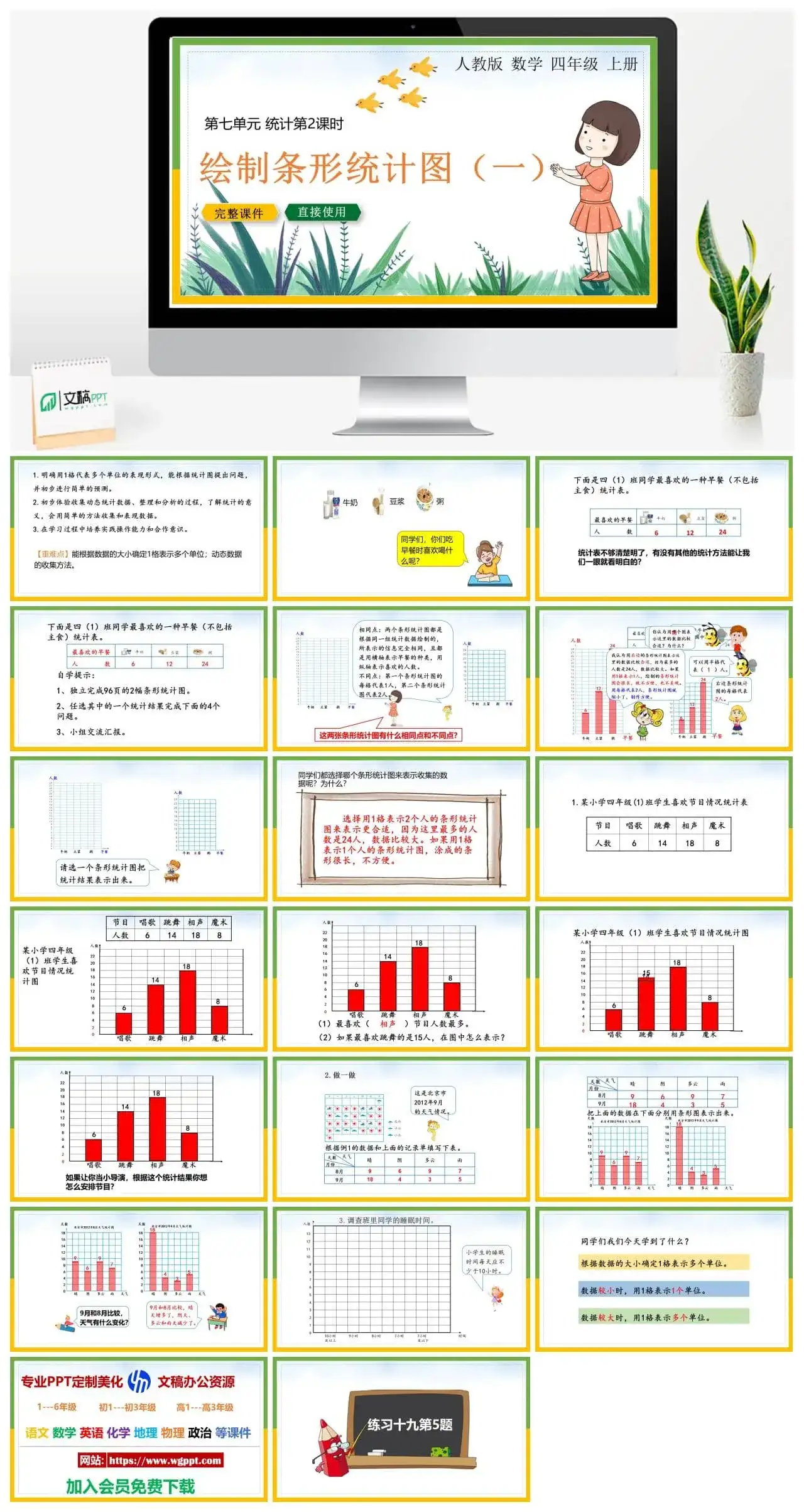 人教版四年级数学上册人教数学四年级上册PPT课件绘制条形统计图（一）