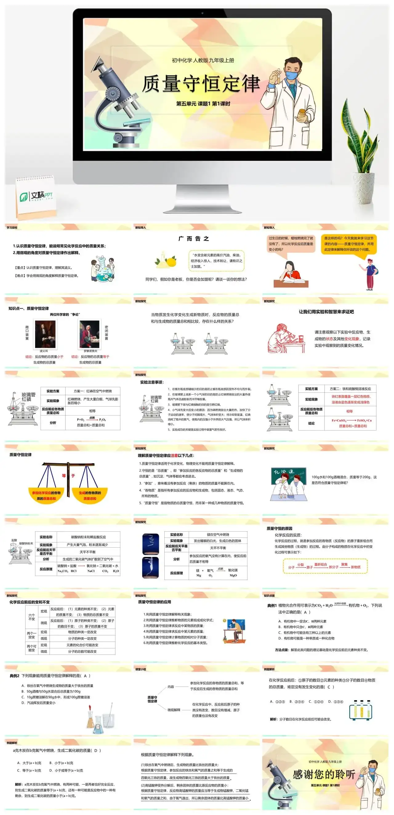 人教版九年级化学人教九（上）第5单元课题1质量守恒定律(第一课时)