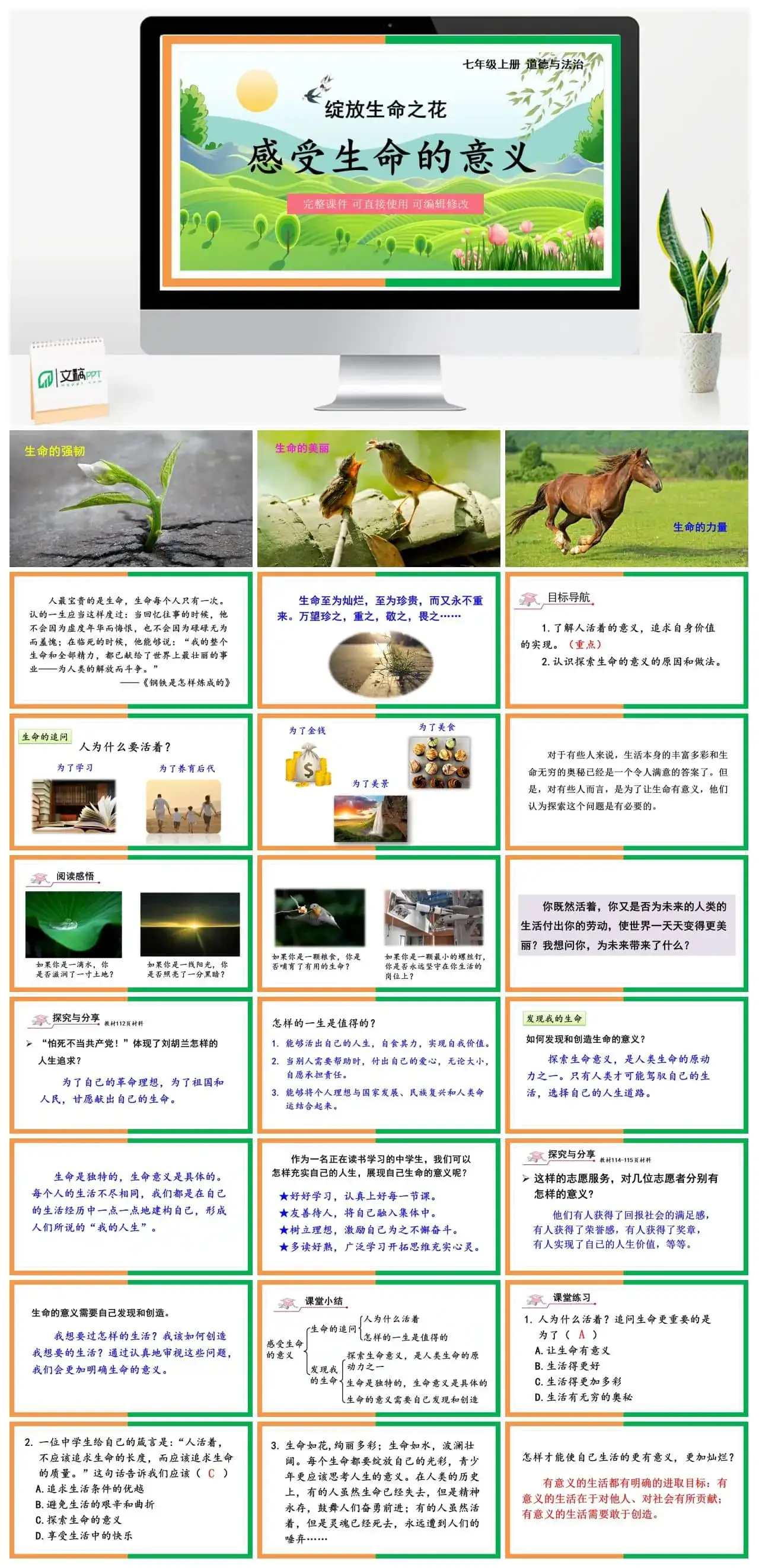 七年级道德与法治道法七年级上册法第1课时感受生命的意义