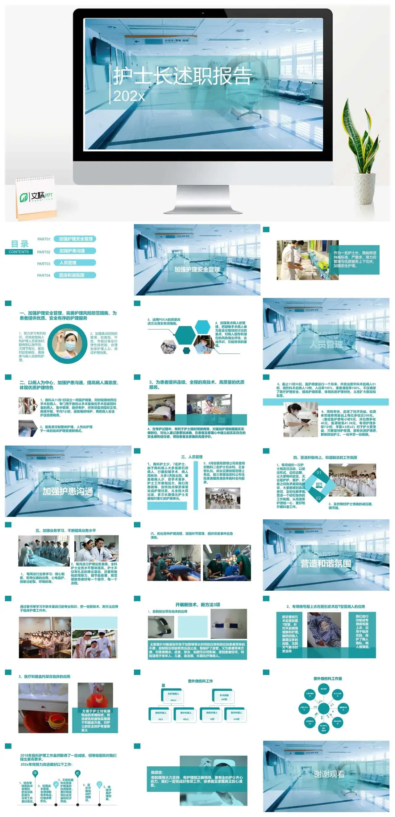 商务202x护士长护理安全管理人员管理述职报告ppt模板
