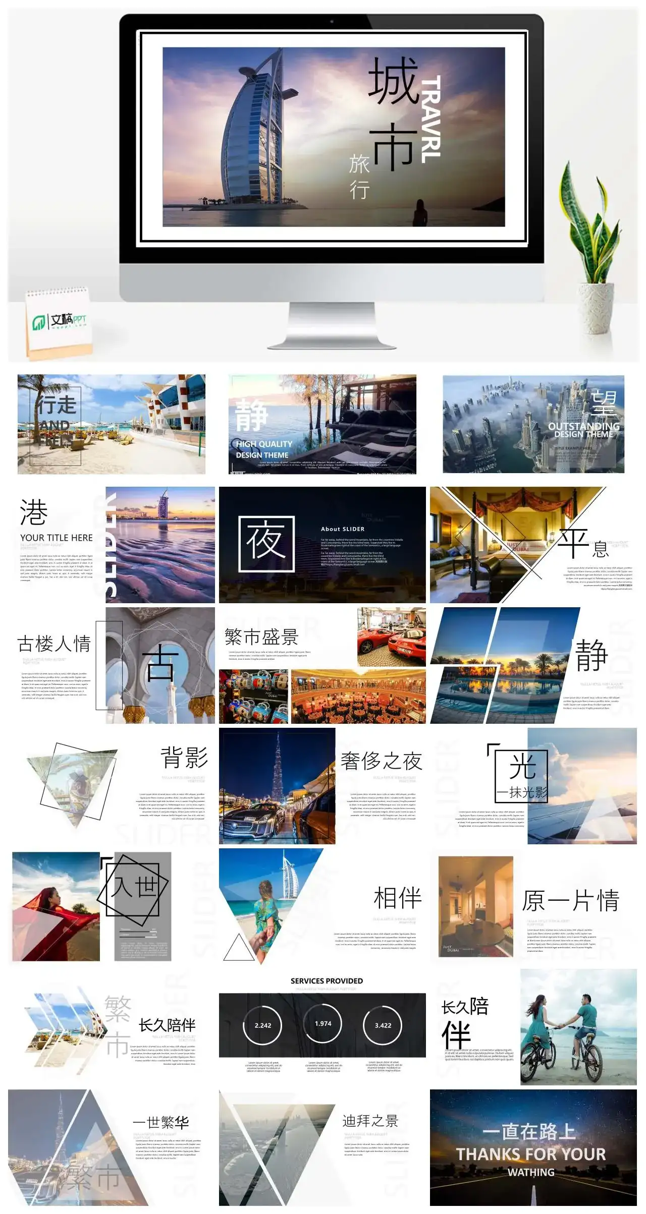 创意高端城市图片展示旅游相册城市旅游ppt模板