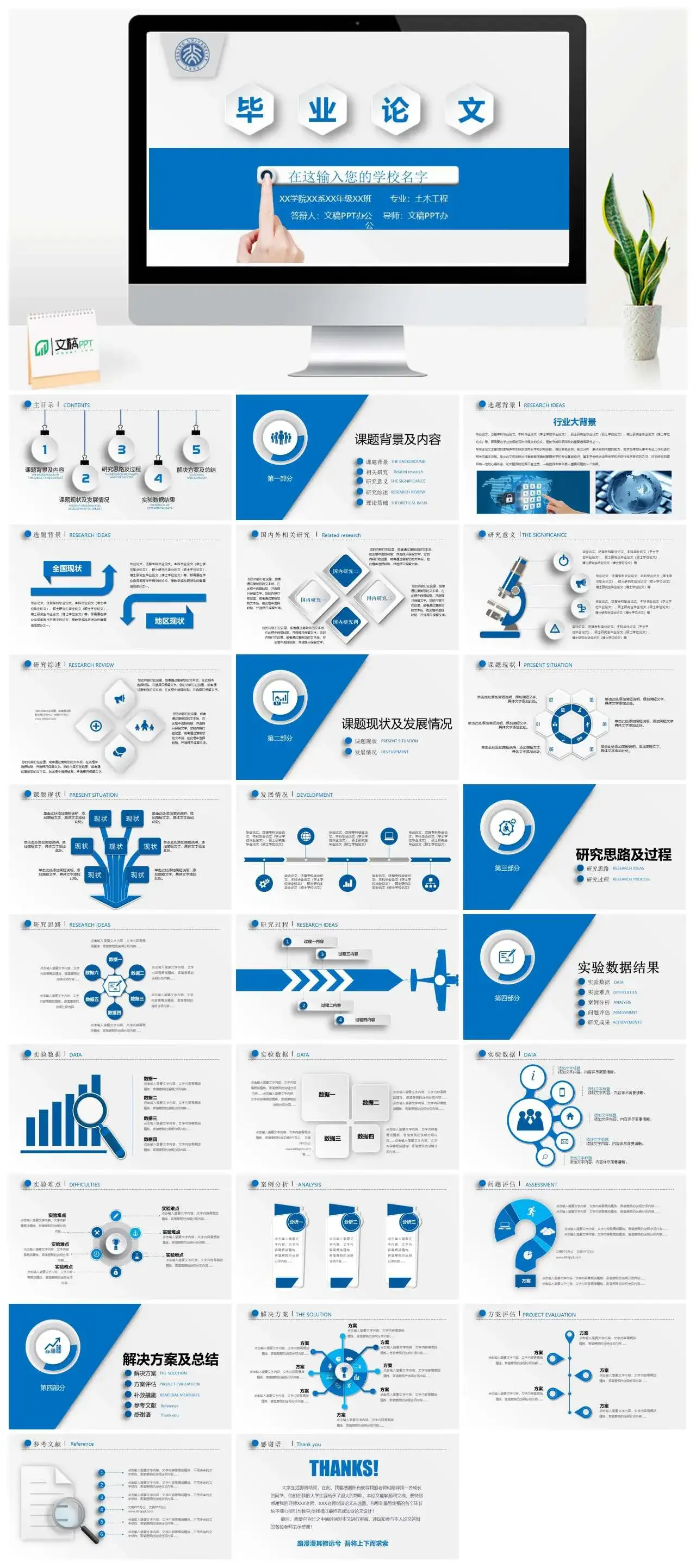 蓝色微粒体毕业论文答辩课题背景发展情况研究思路解决方案PPT模板