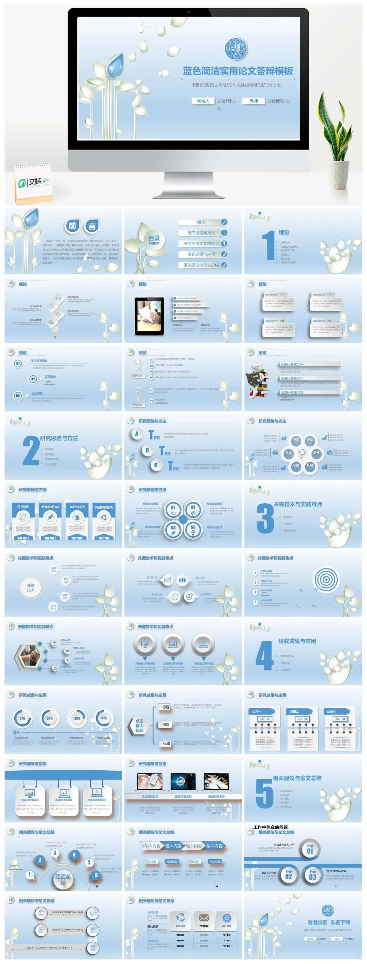 蓝色微粒体实用论文答辩项目汇报工作总结销售汇报工作计划PPT模板