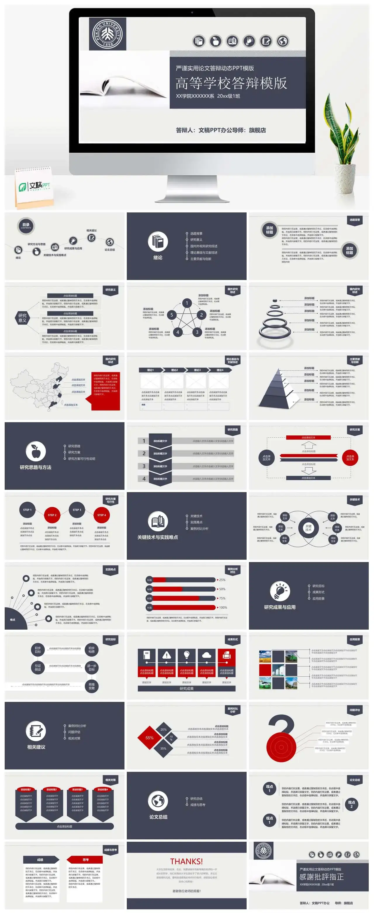 浅色简约高等学校答辩论文综述研究方法及过程论文总结PPT模版