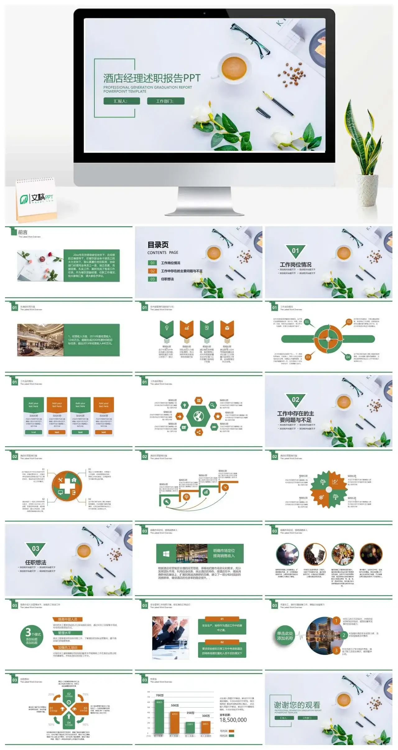 商务创意欧式酒店经理述职报告工作总结PPT模板