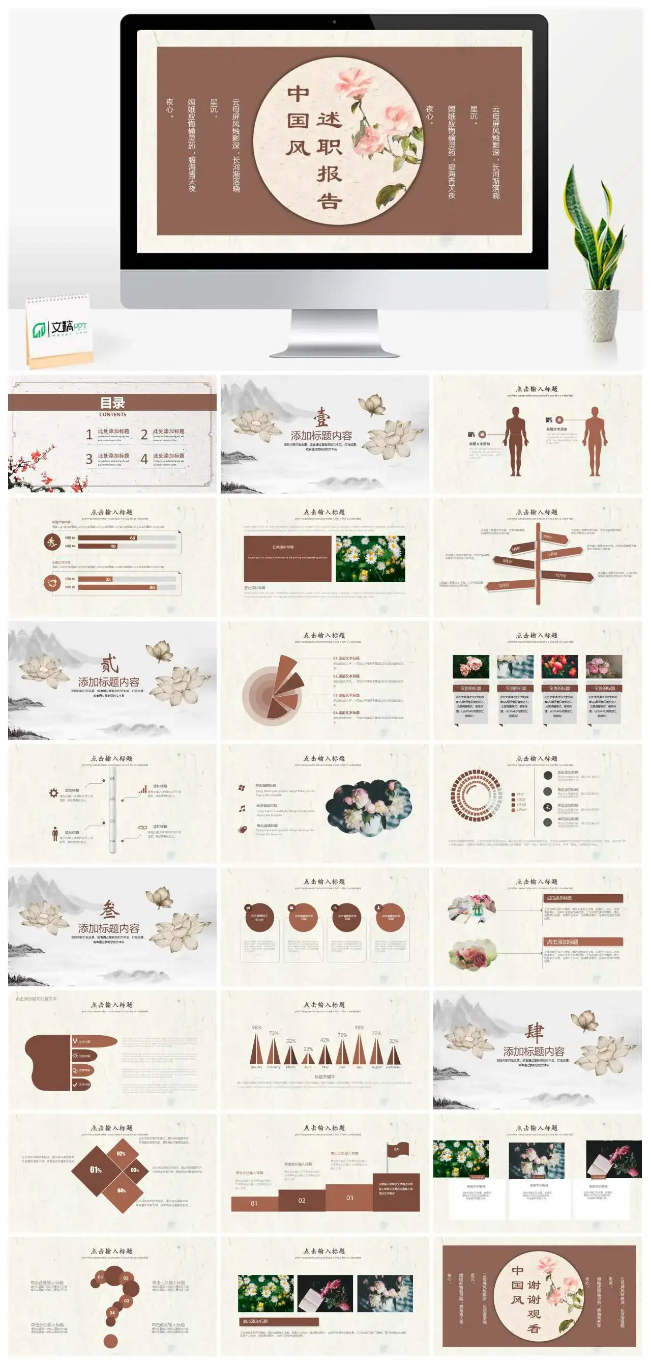 中国风述职报告PPT模板