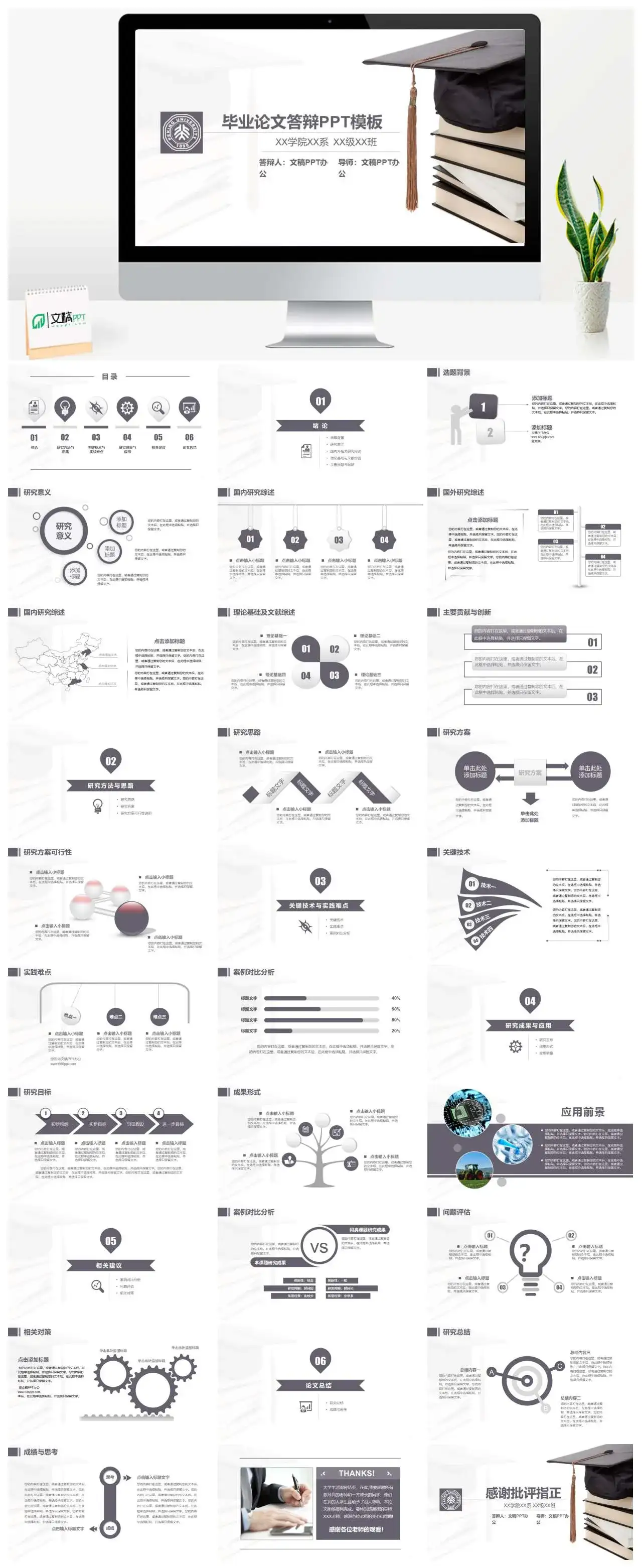 简约大气毕业论文答辩研究方法与思路研究成果论文总结PPT模板