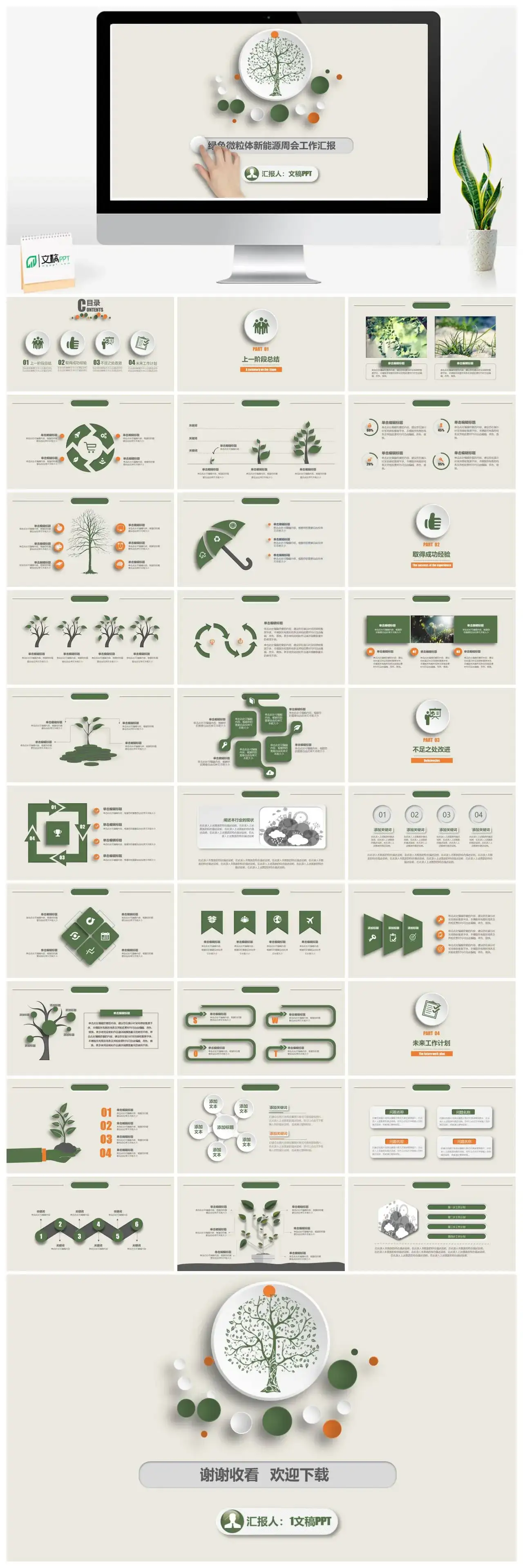 绿色微粒体新能源周会工作汇报PPT模板