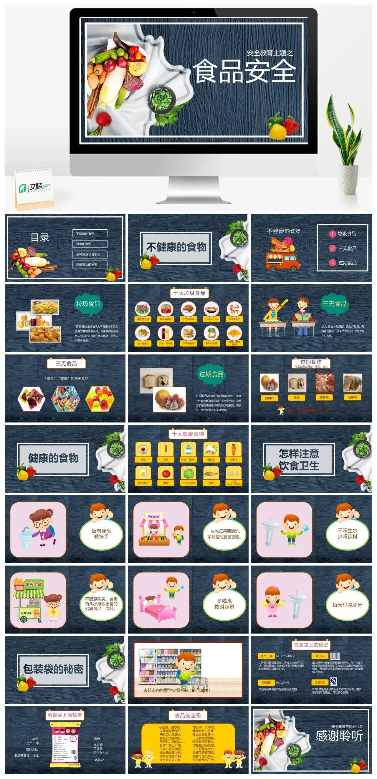 主题班会深色系安全教育主题之食品安全PPT模板